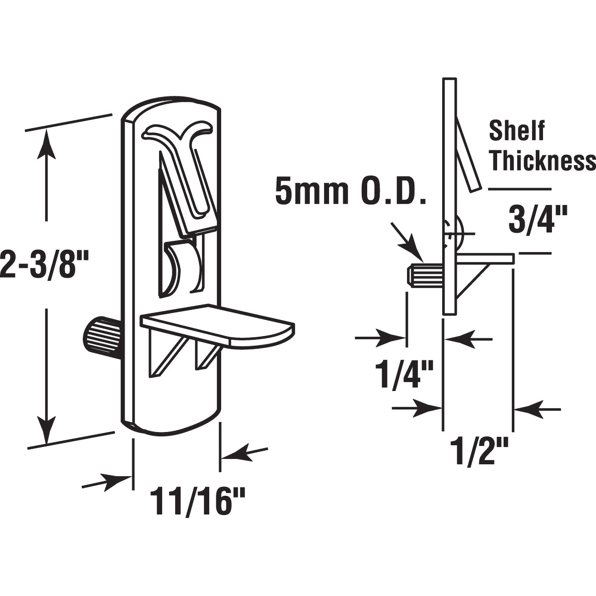 Self-Locking Shelf Support Pegs, 5mm. Peg x 3/4 in. Shelf, Plastic (4 Pack)