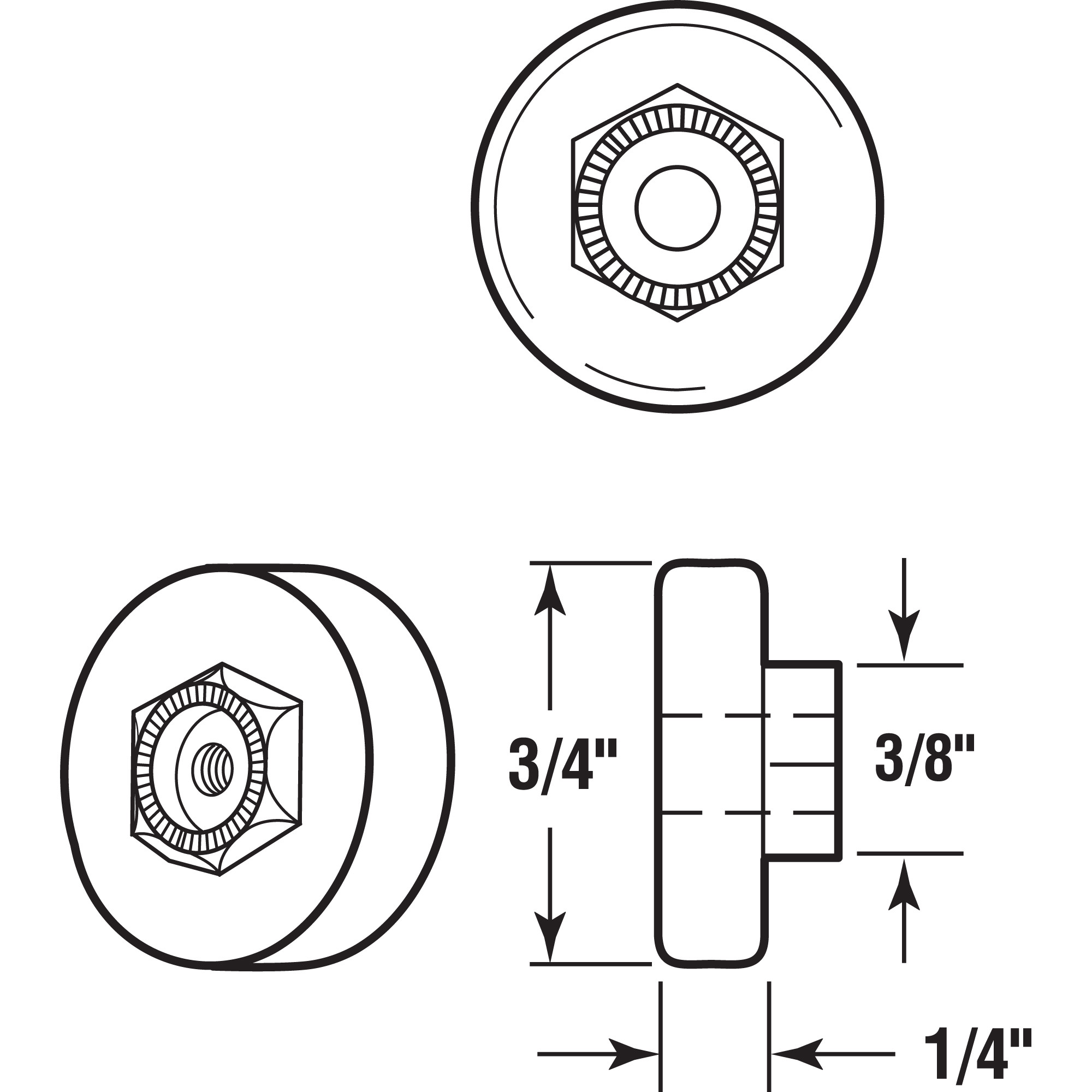Shower Door Roller, 3/4 in. Diameter, Flat Edge Nylon Tire, Steel Ball Bearings, Threaded Hex Head Hub (4 Pack)