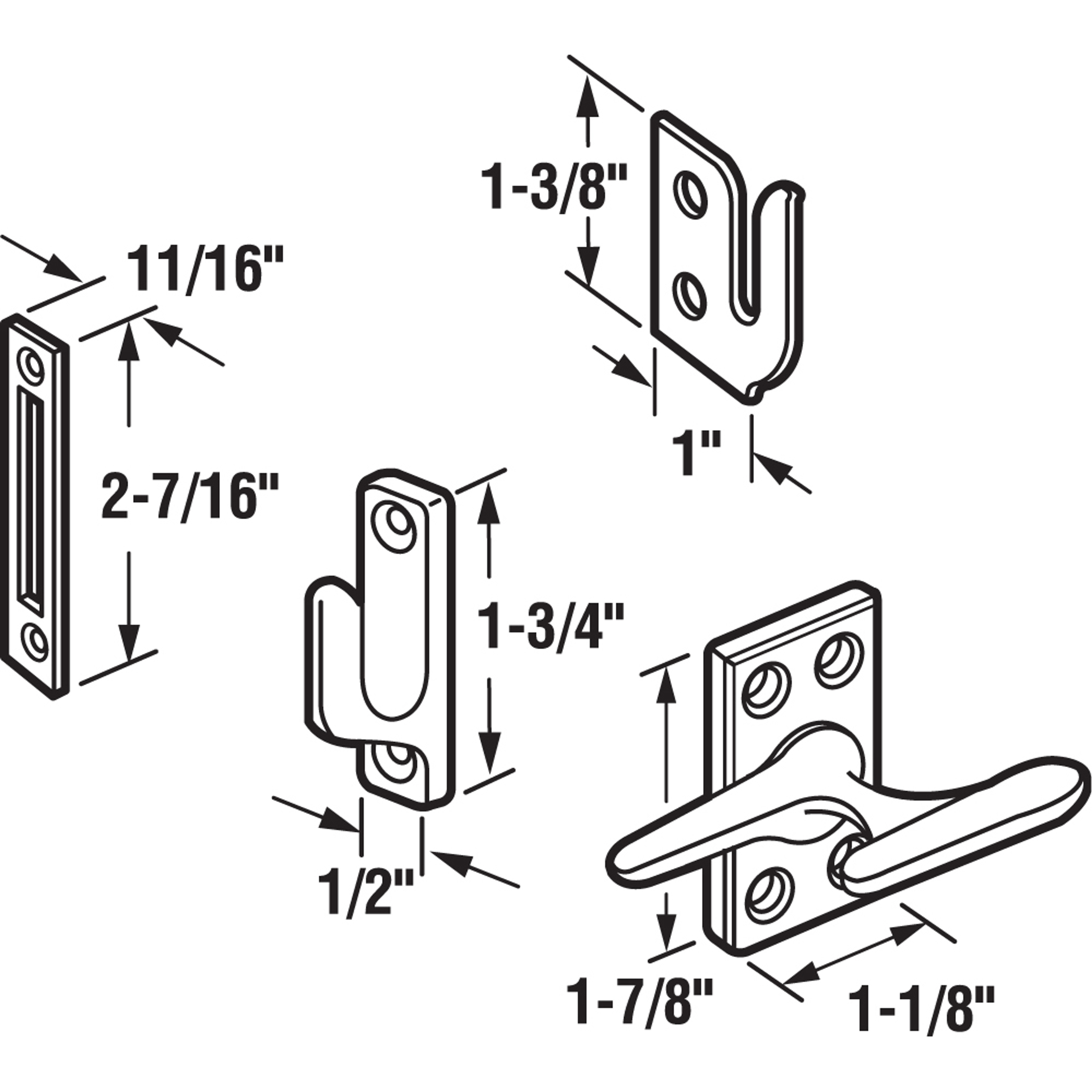 Casement Lock, Brass, 3 Keepers, Screws (1 Set)