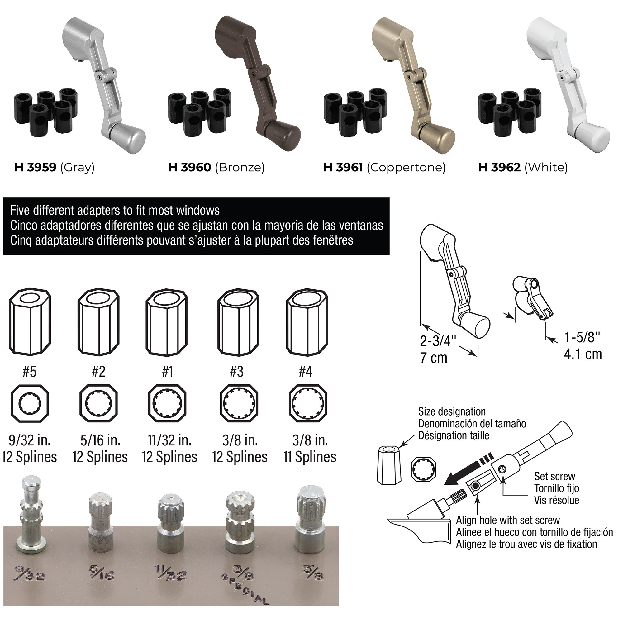 Universal Folding Crank Handle, Fits Most Spindles, Coppertone