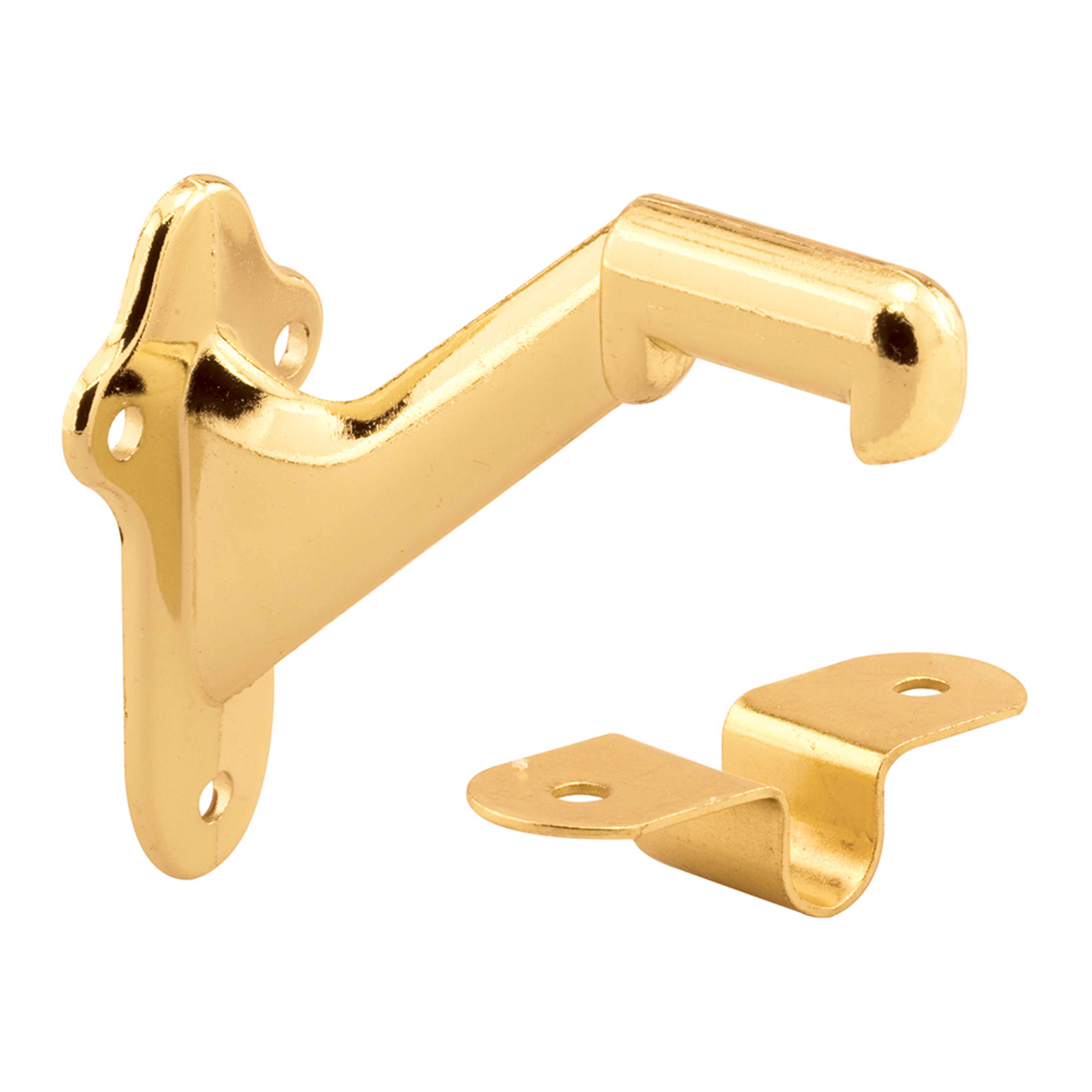 Staircase Handrail Support Bracket, Diecast Zinc Construction, Bright Brass-Plated (1 Set)