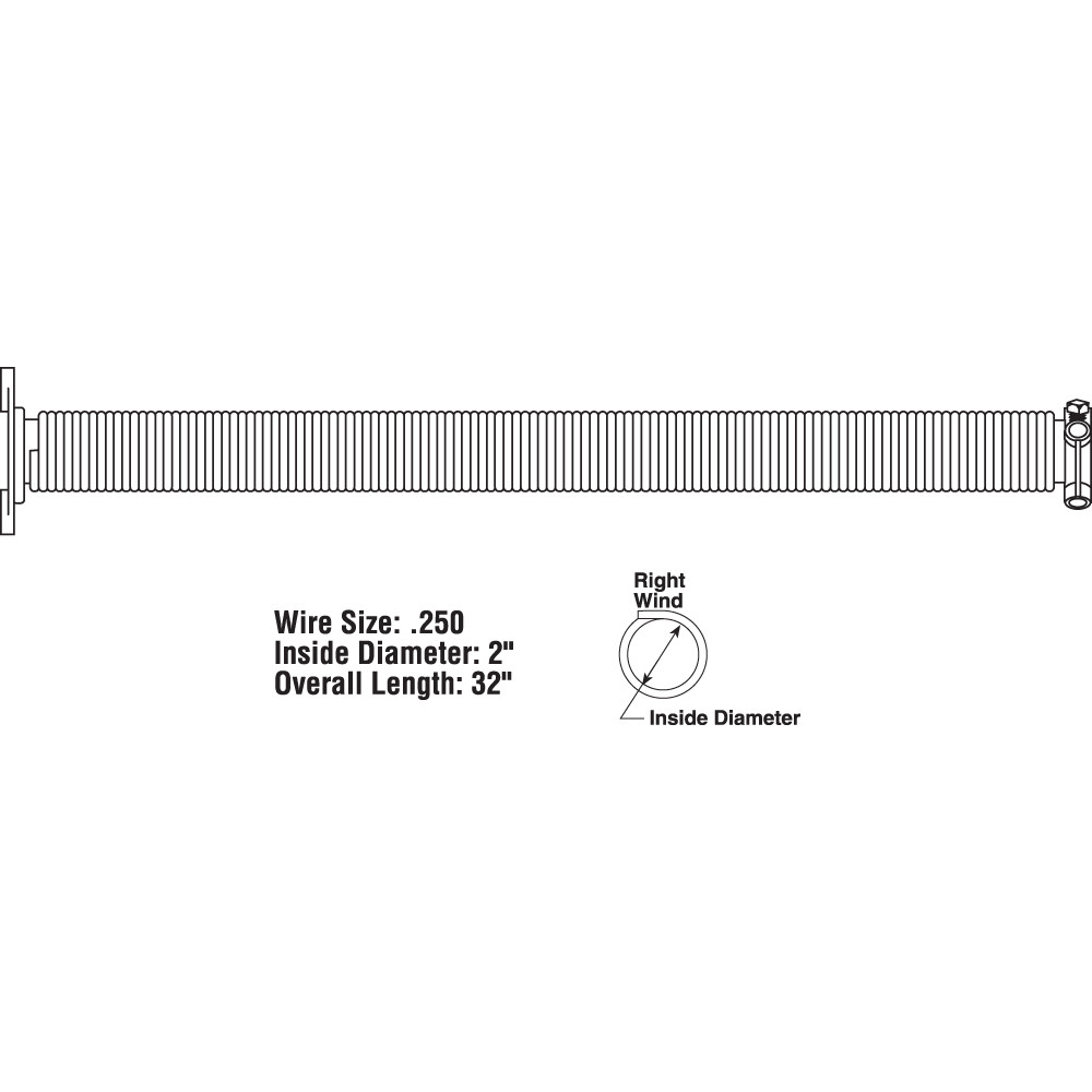Steel Right-Hand Garage Door Torsion Spring, 0.250 In. x 2 In. x
