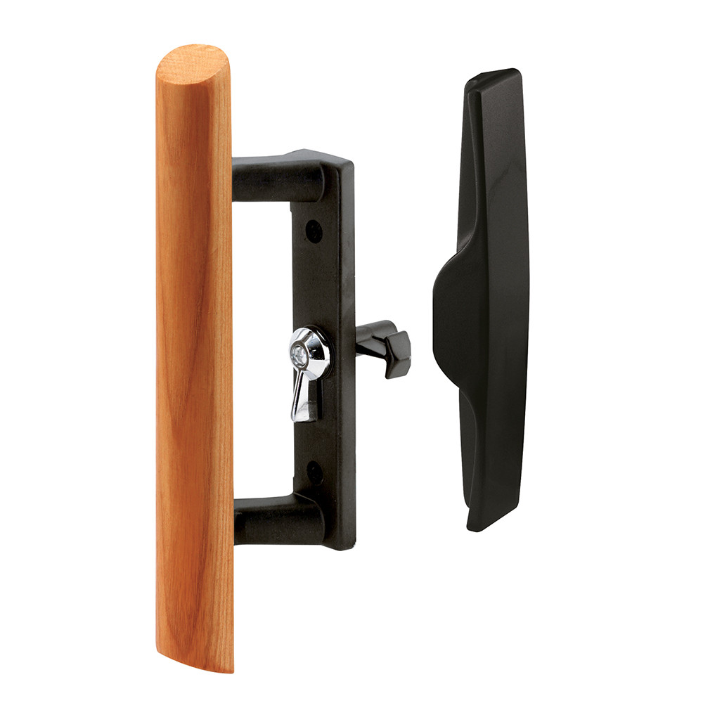 Sliding Door Handle, 3-1/2 in., Diecast and Wood, Black, Hook Style (Single Pack)