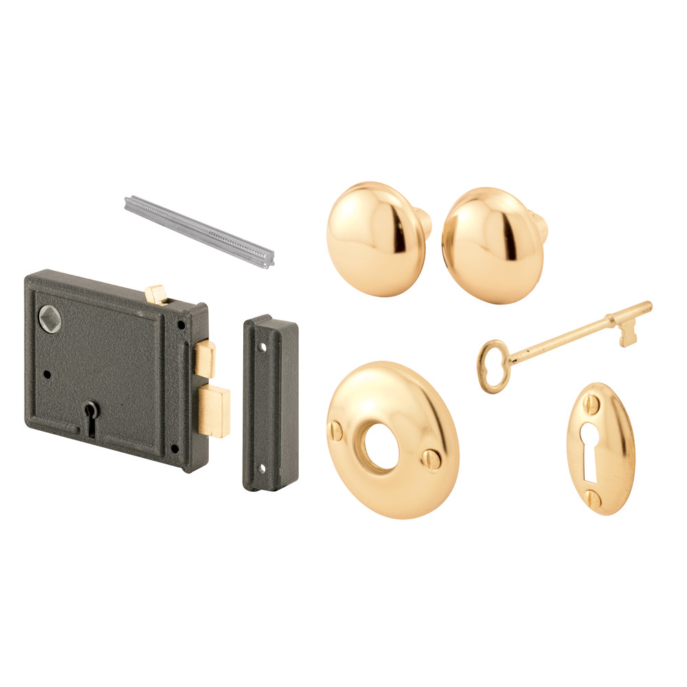 Horizontal Trim Lock Set, 3-3/8 In. Backset, Black Housing w/Brass