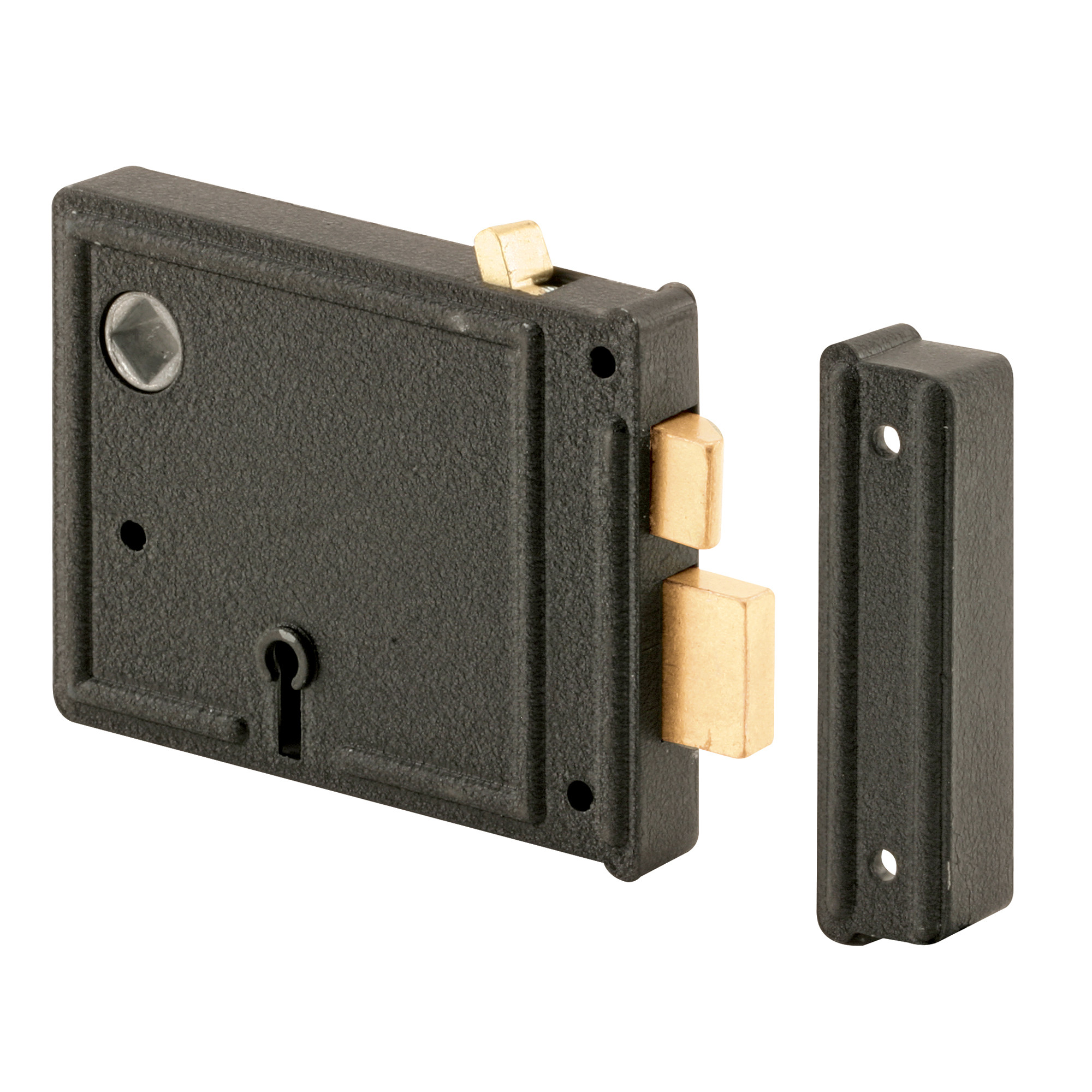 Horizontal Trim Lock Set, 3-3/8 In. Backset, Black Housing w/Brass