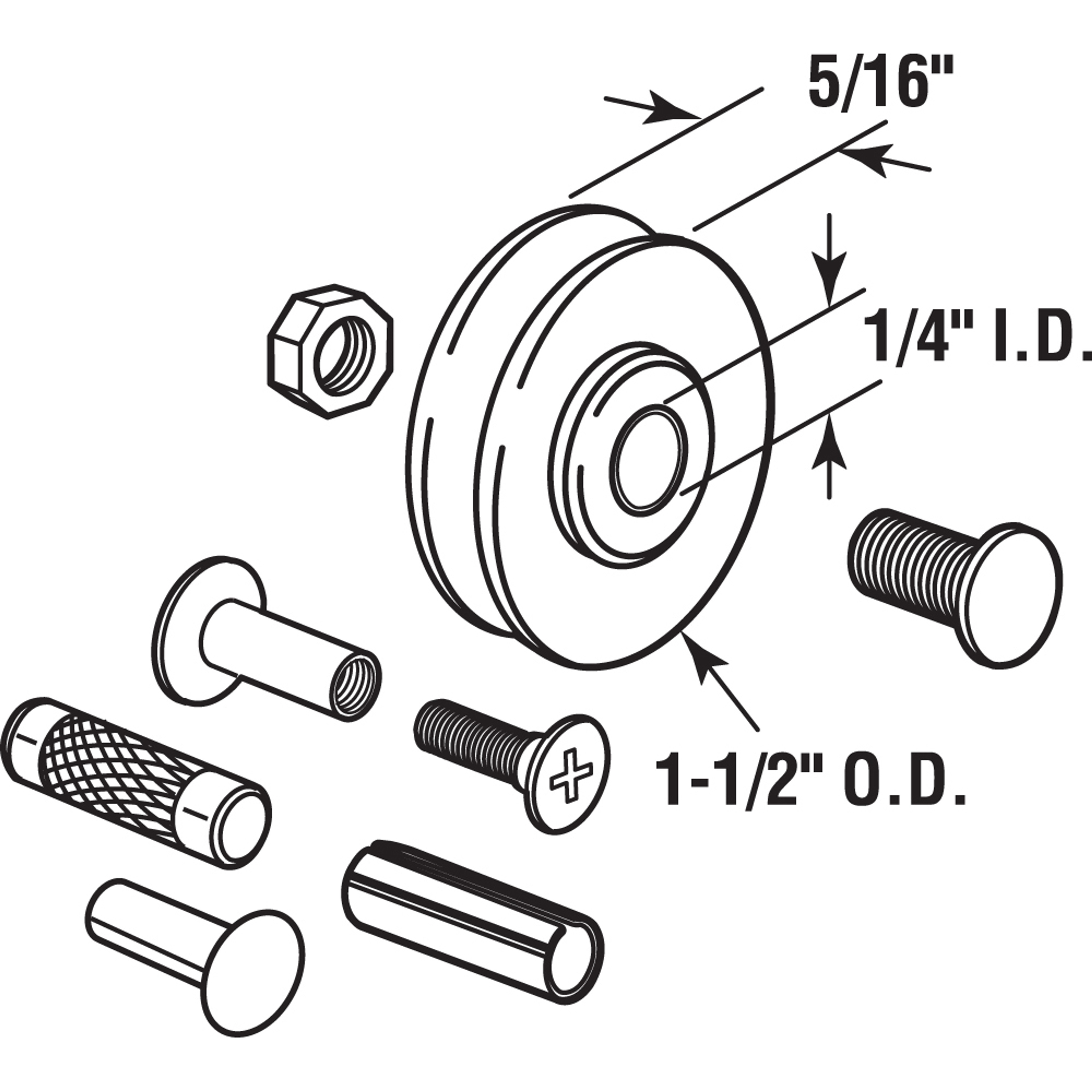 Steel Patio Sliding Door Roller Kit, 1-1/2 in. Concave Roller, White Plastic (2 Pack)