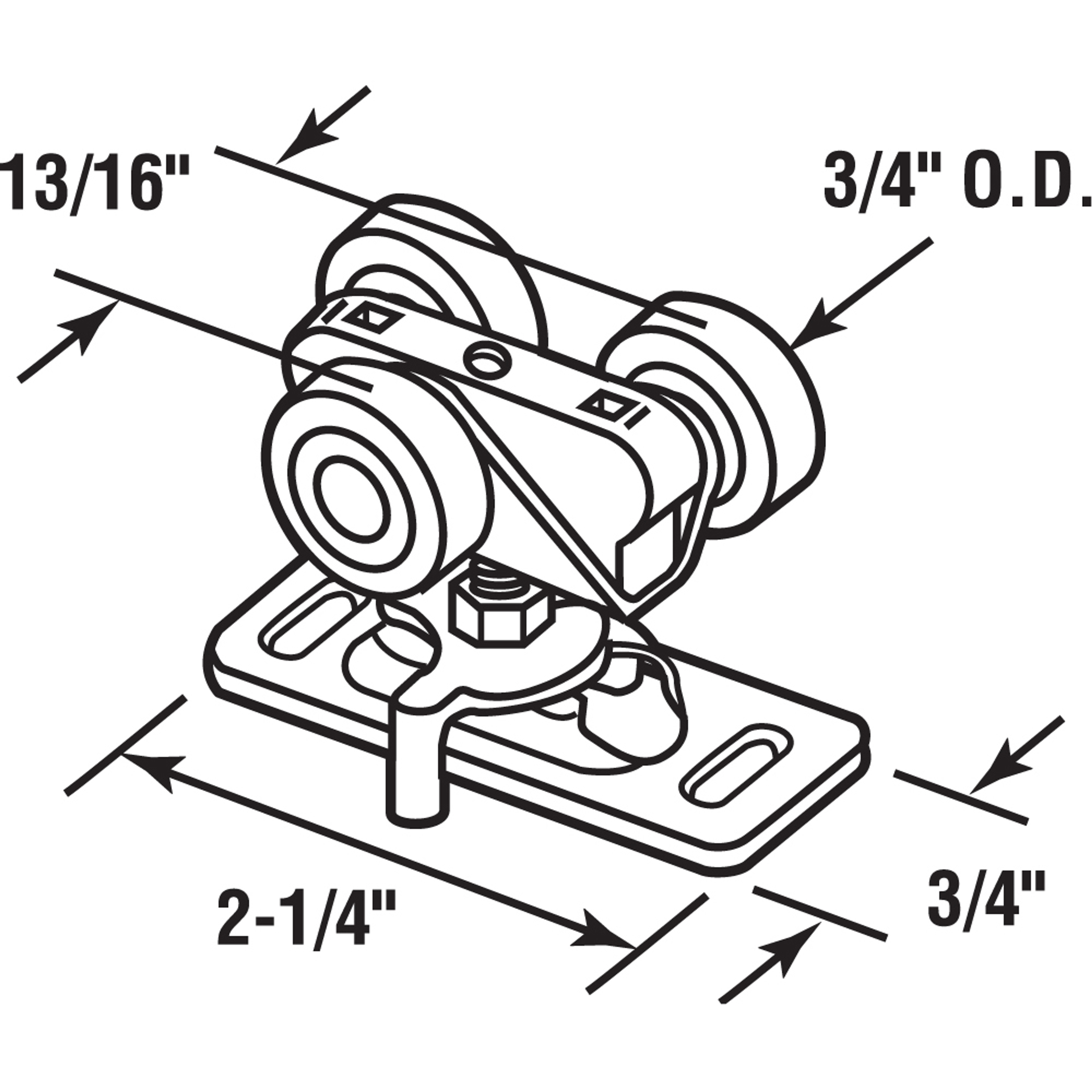 Pocket Door Roller Assembly, 3/4 in., Flat, Plastic Wheels on Steel Bracket (2 Pack)
