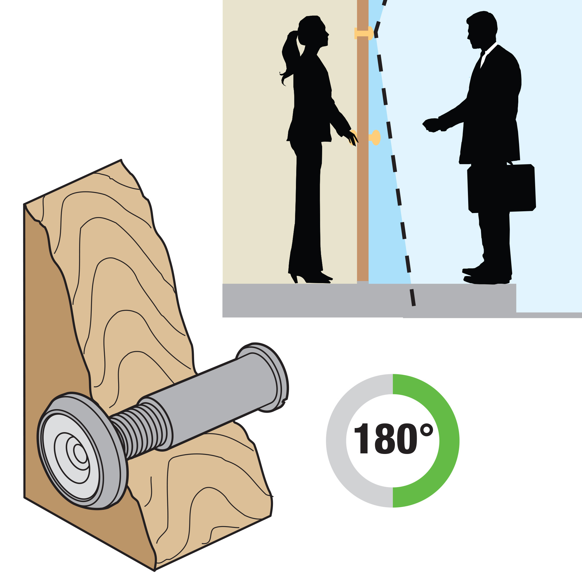 Door Viewer, 9/16 in. x 180 Degree, Solid Brass Housing, Glass