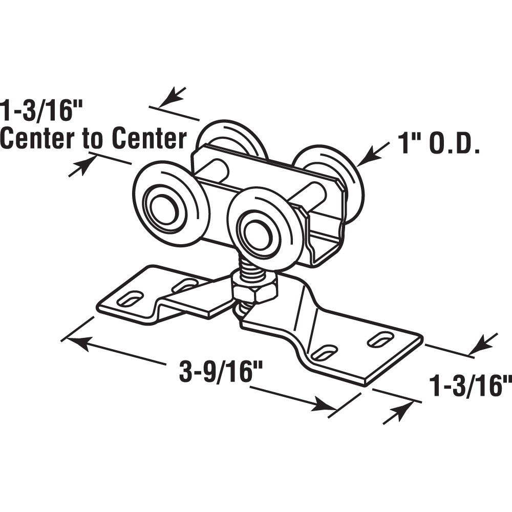 Pocket Door Roller Assembly, 1 in. Outside Diameter, Convex, Plastic Tires, Steel Bracket (Single Pack)