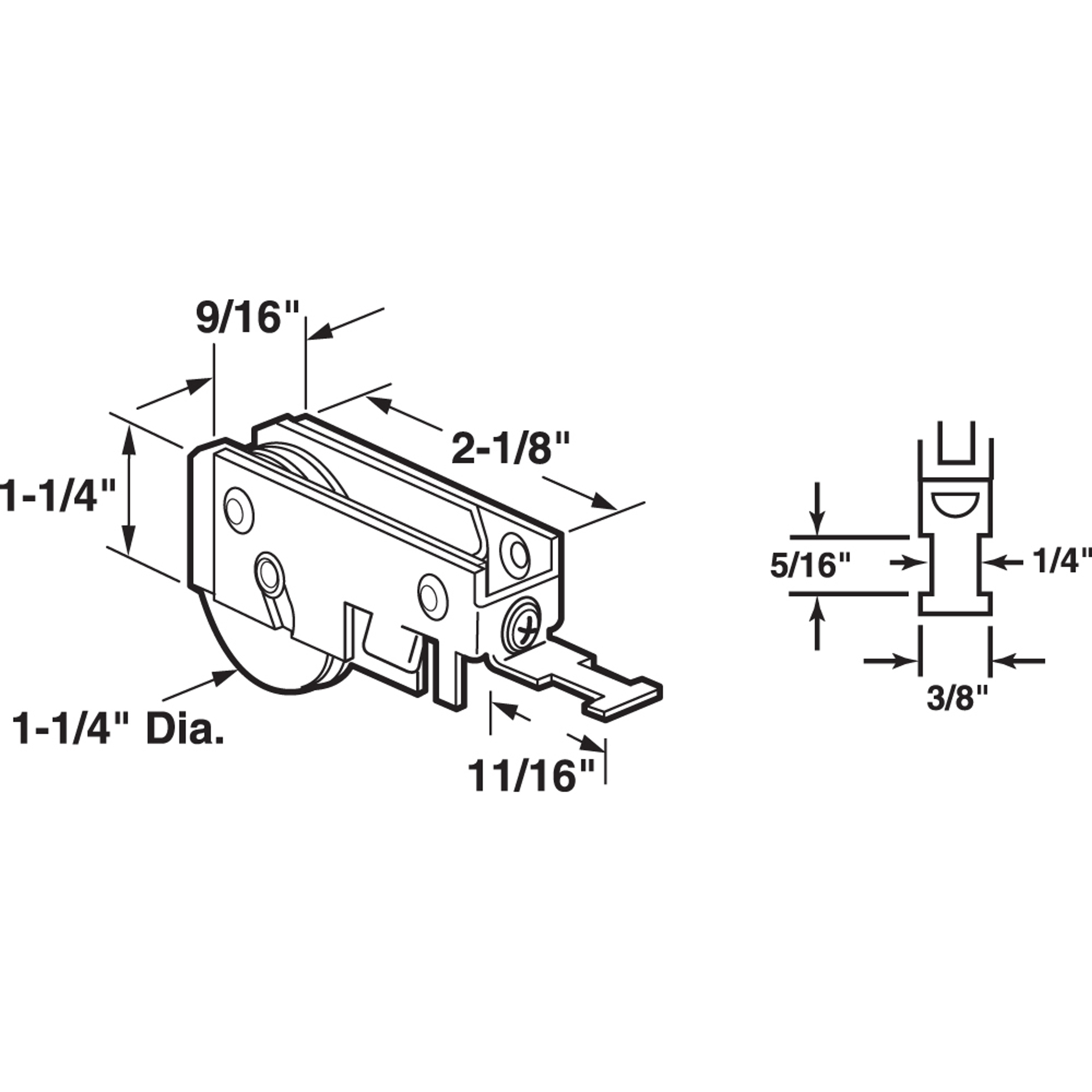 MIRROR DOOR ROLLER ASSEMBLY, 1-1/4" NYLON B.B. WHEEL