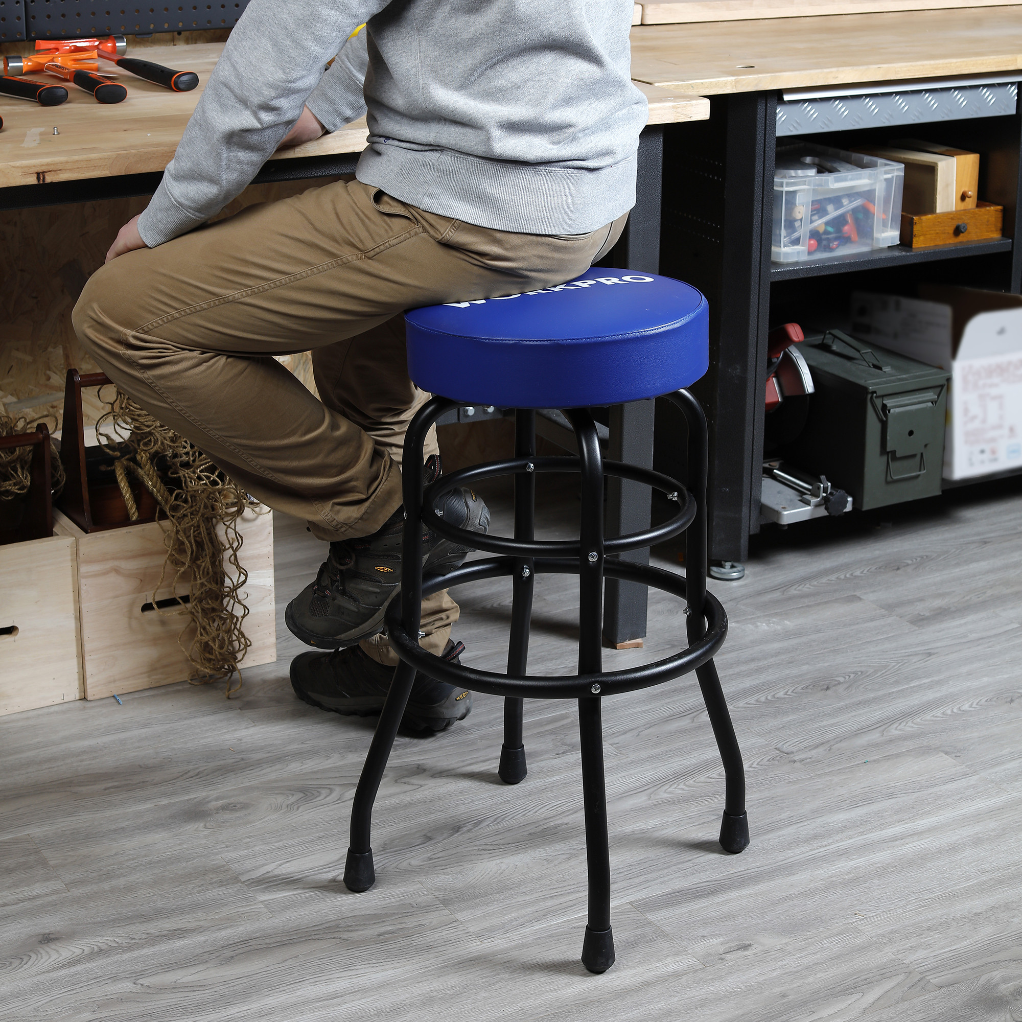 WORKPRO W112003 Garage Shop Stool, Heavy-Duty Steel Construction