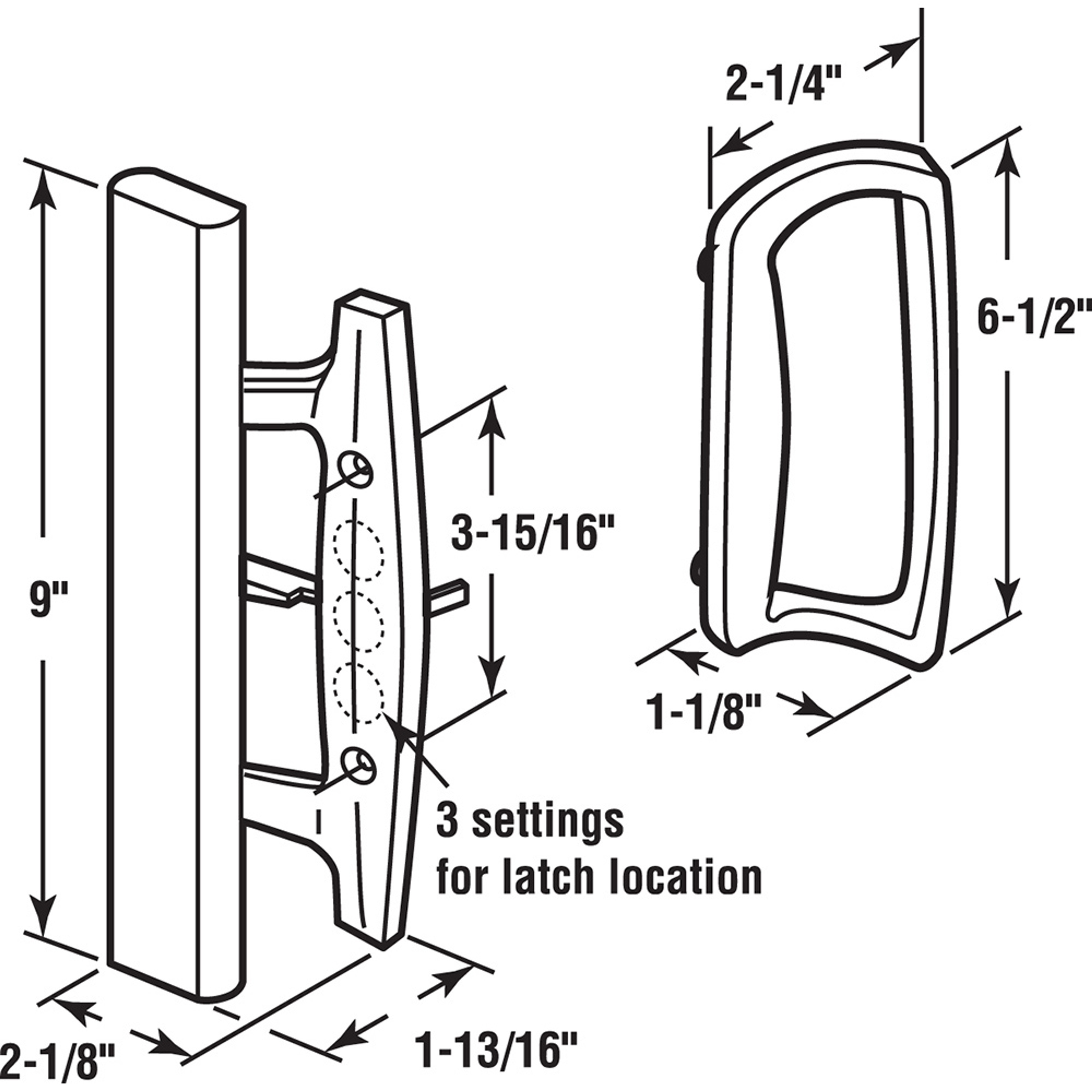 Sliding Glass Door Handle Set – Replace Old or Damaged Door Handles Quickly and Easily – White Diecast, Mortise/Hook Style, Fits 3-15/16 In. Hole Spacing (1 Set)