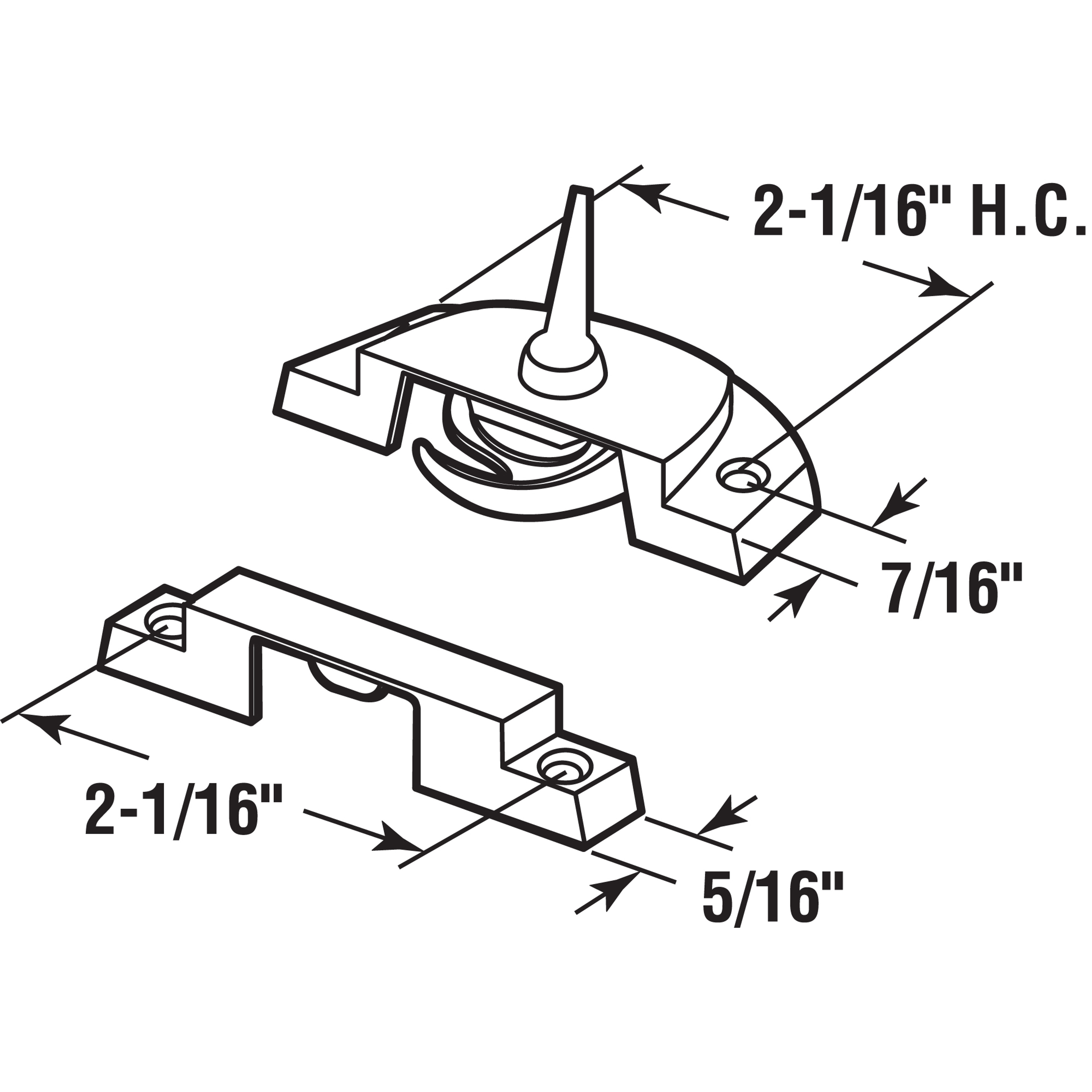 Sash Lock, 2-1/16 in. Hole Centers, Fits Single and Double Hung vinyl Windows, Diecast, White (Single Pack)