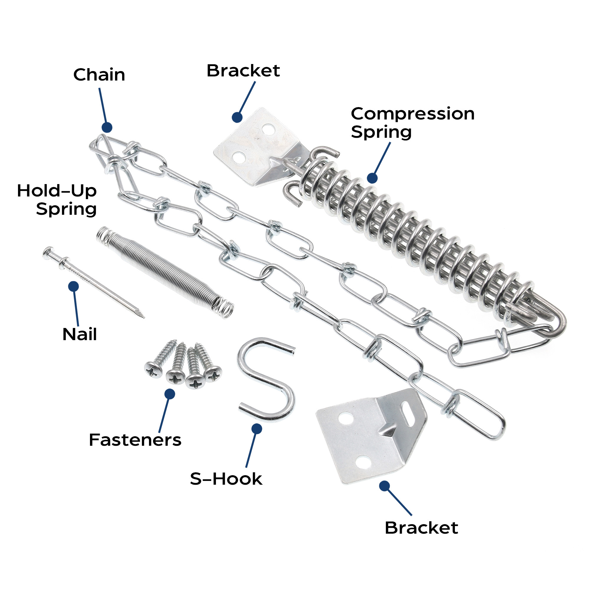 Storm Door Protector Chain & Spring, Aluminum Finish (Single Pack