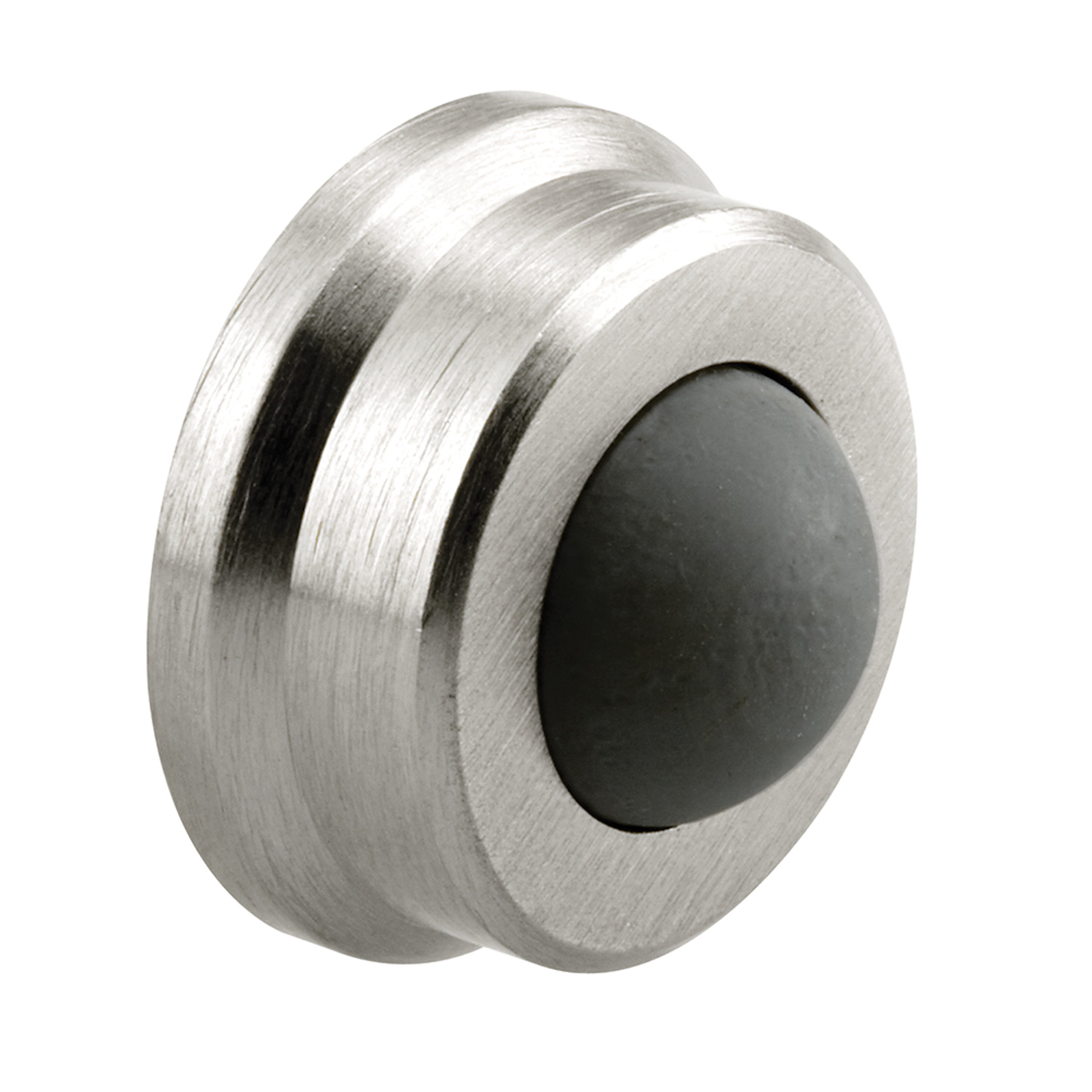 Wall Door Stop, 1 inch Diameter, Brushed Chrome, Rubber Bumper, Pack of 1