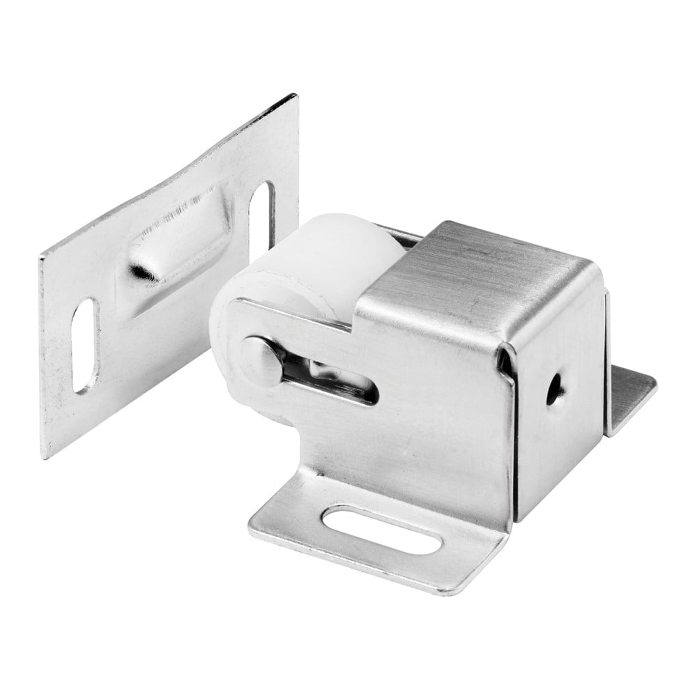 Cabinet Door Roller Catch, Satin Nickel Steel Housing and Strike (Single Pack)