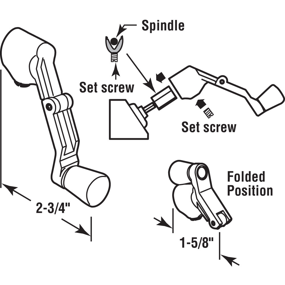 Universal Folding Crank Handle, Fits Most Spindles, White Finish