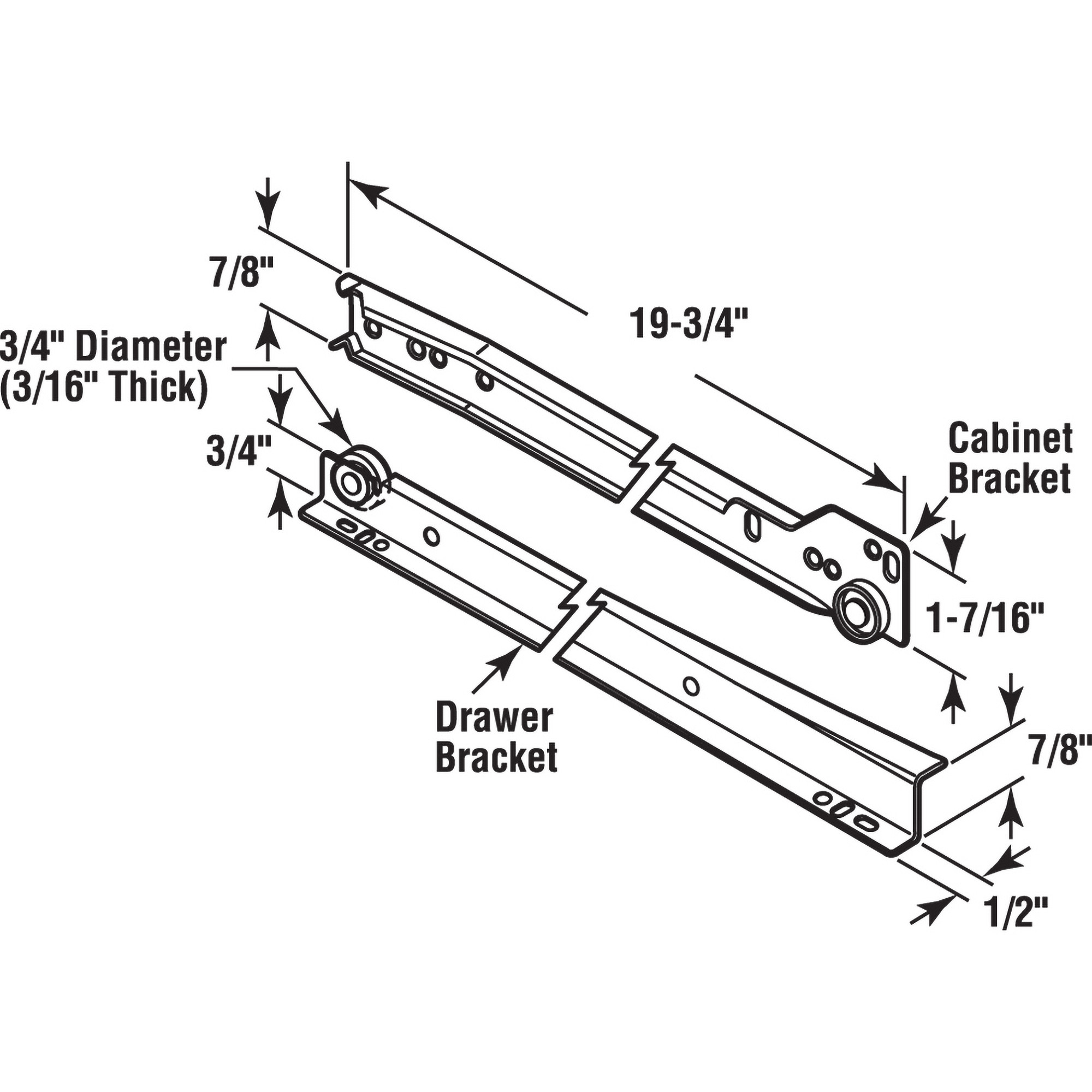 Drawer Slide Kit – Replace Drawer Track Hardware – Self-Closing Design –Fits Most Bottom/ Side-Mounted Drawer Systems –19-3/4 In. Steel Tracks, Plastic Wheels, White (1 Pair)