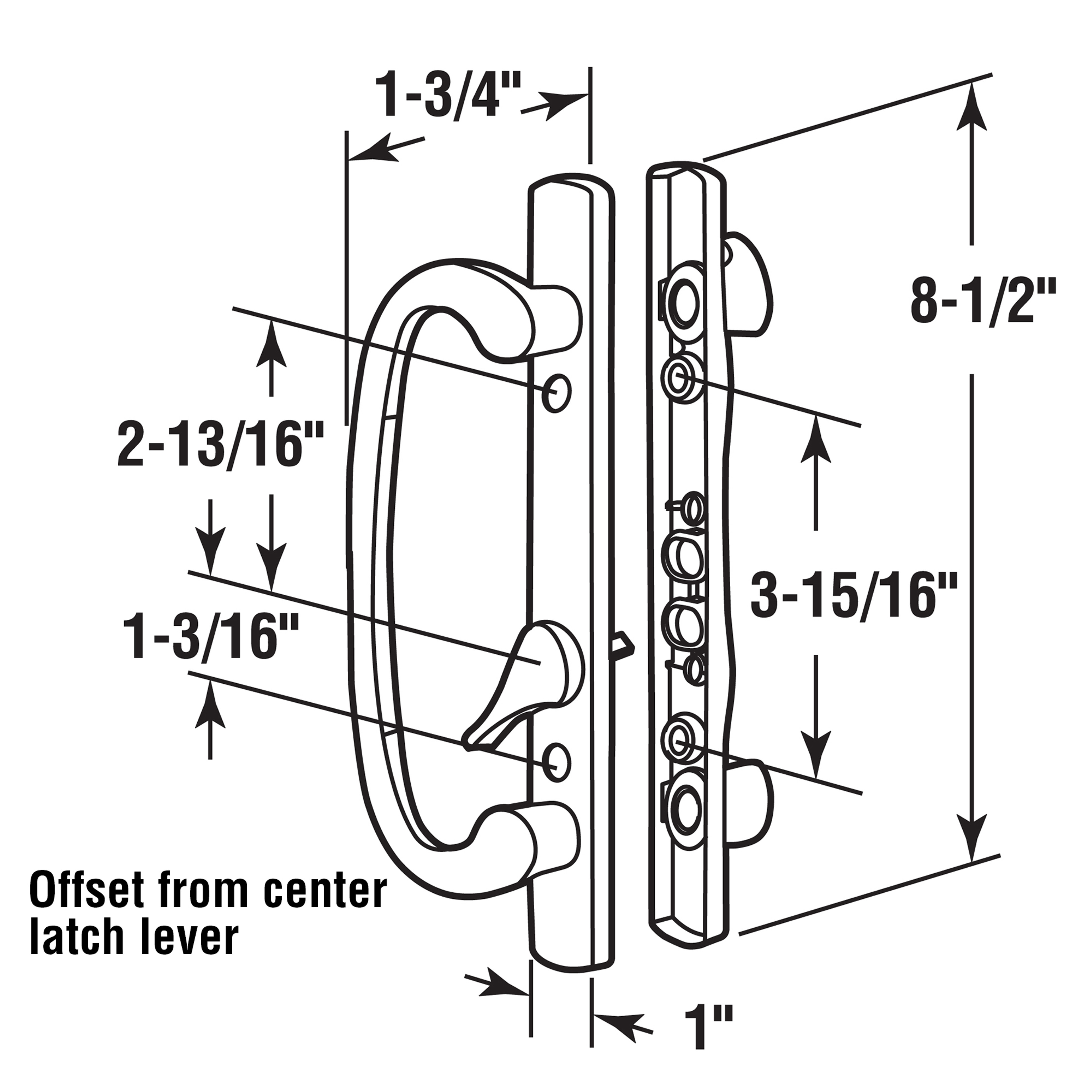C 1280 |  Mortise Style Sliding Patio Door Handle Set - Replace Old or Damaged Door Handles Quickly and Easily – White Diecast, Non-Keyed, Fits 3-15/16 In. Hole Spacing (1 Set)