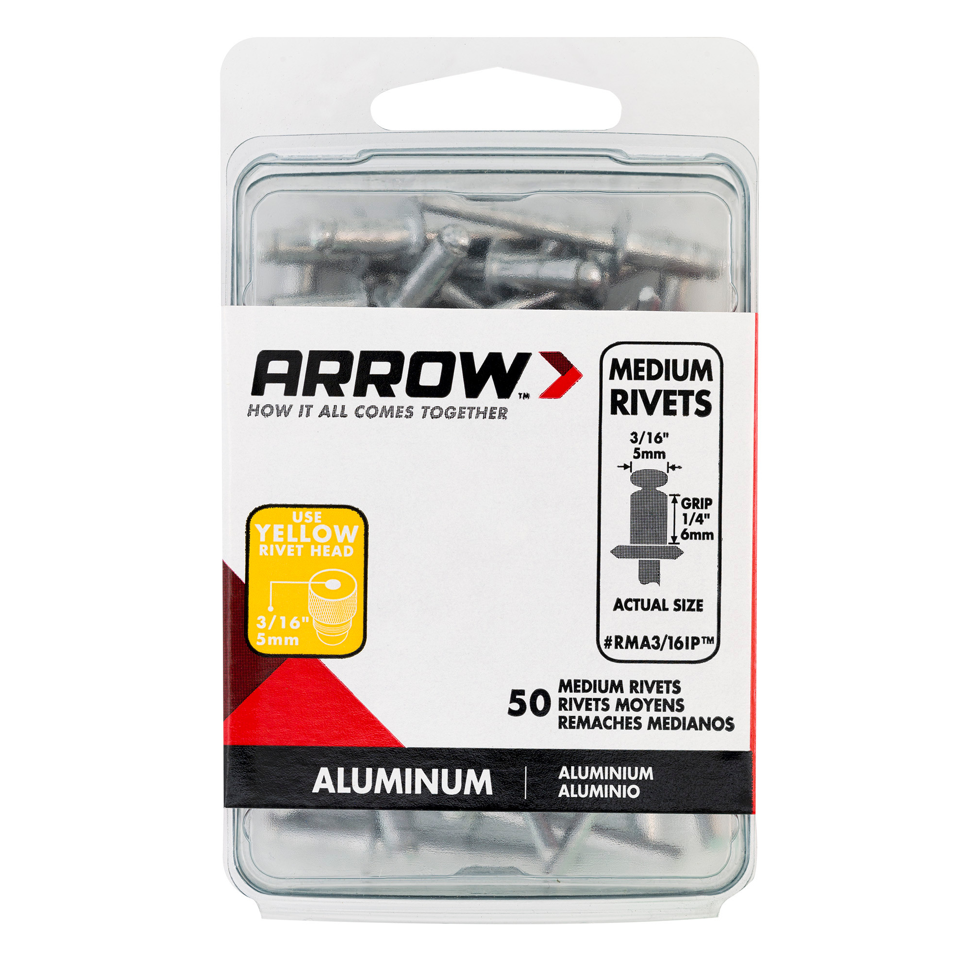 Arrow RMA3/16IP Medium Aluminum 3/16-Inch Pop Rivets, 50-Pack