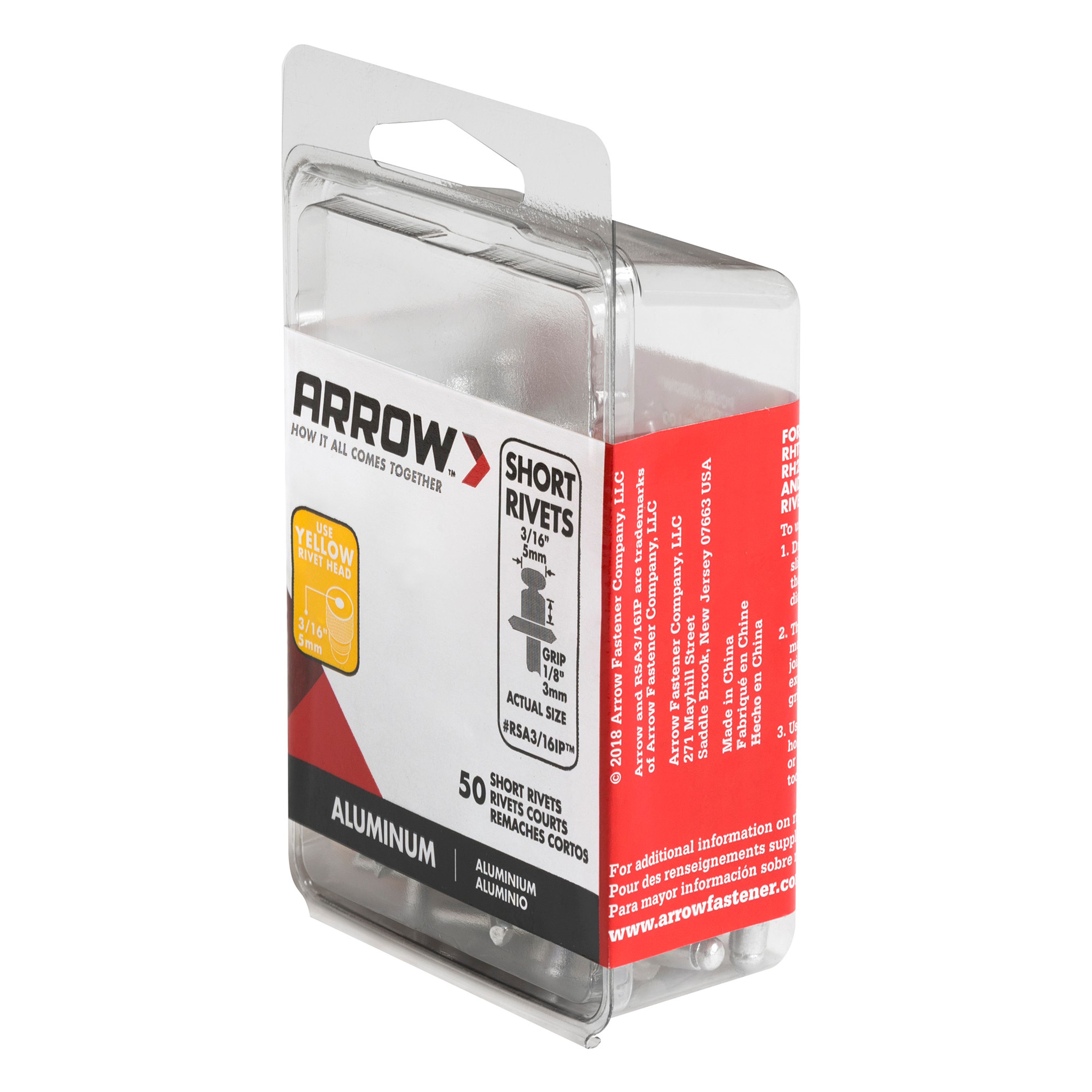 Arrow RSA3/16IP Short Aluminum 3/16-Inch Pop Rivets, 50-Pack