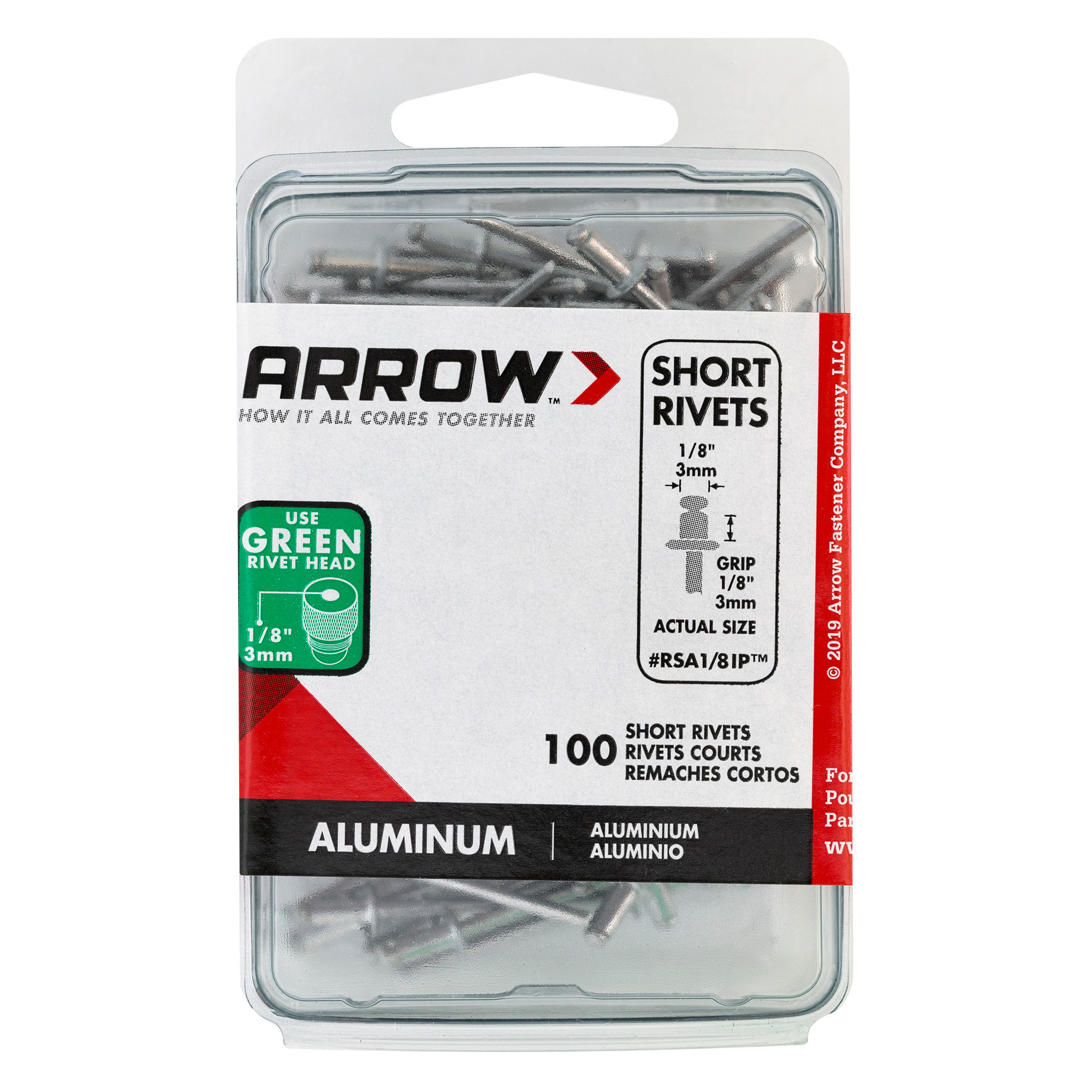Arrow RSA1/8IP Short Aluminum 1/8-Inch Pop Rivets, 100-Pack