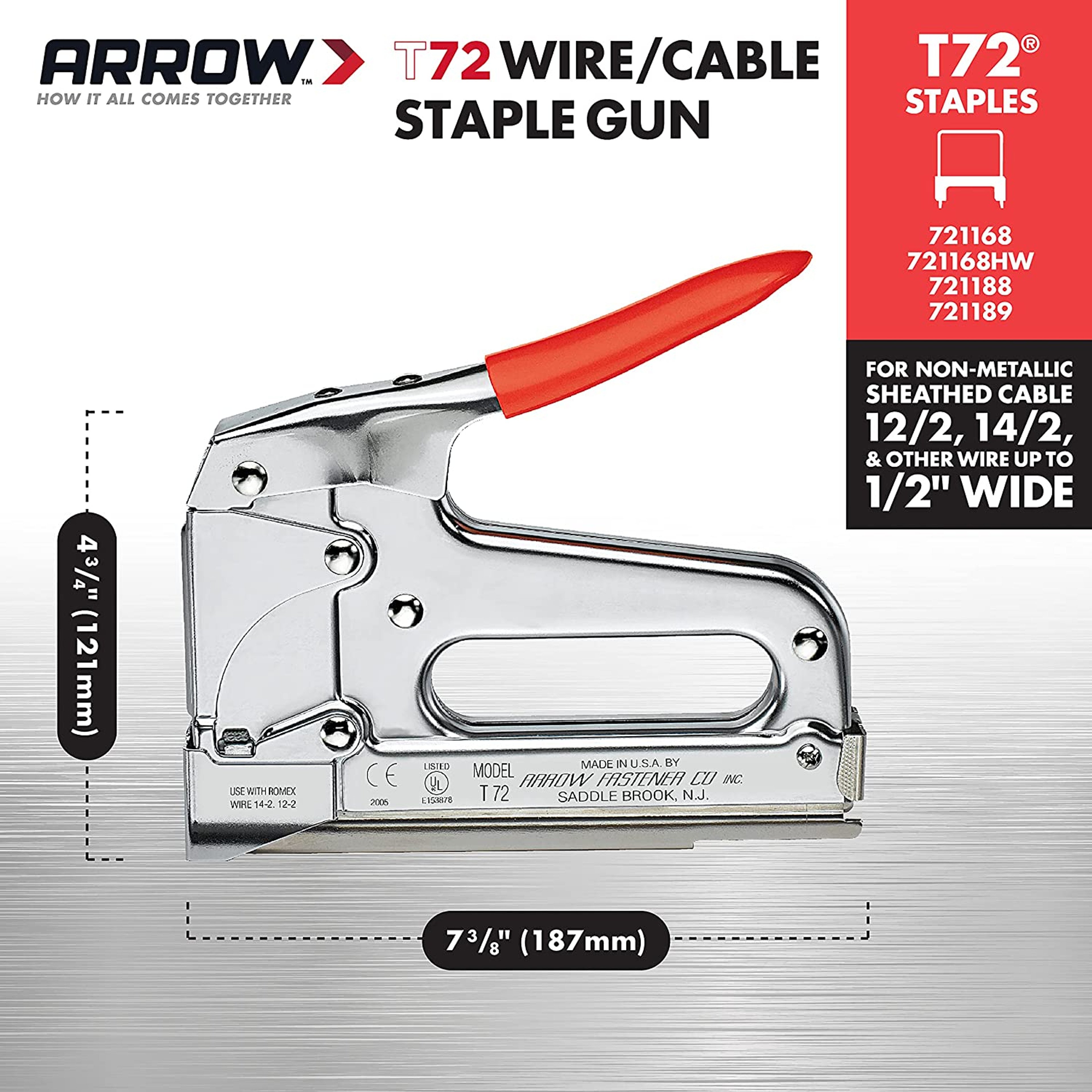 Arrow T72 Heavy Duty Wire & Cable Staple Gun, Insulated Staples