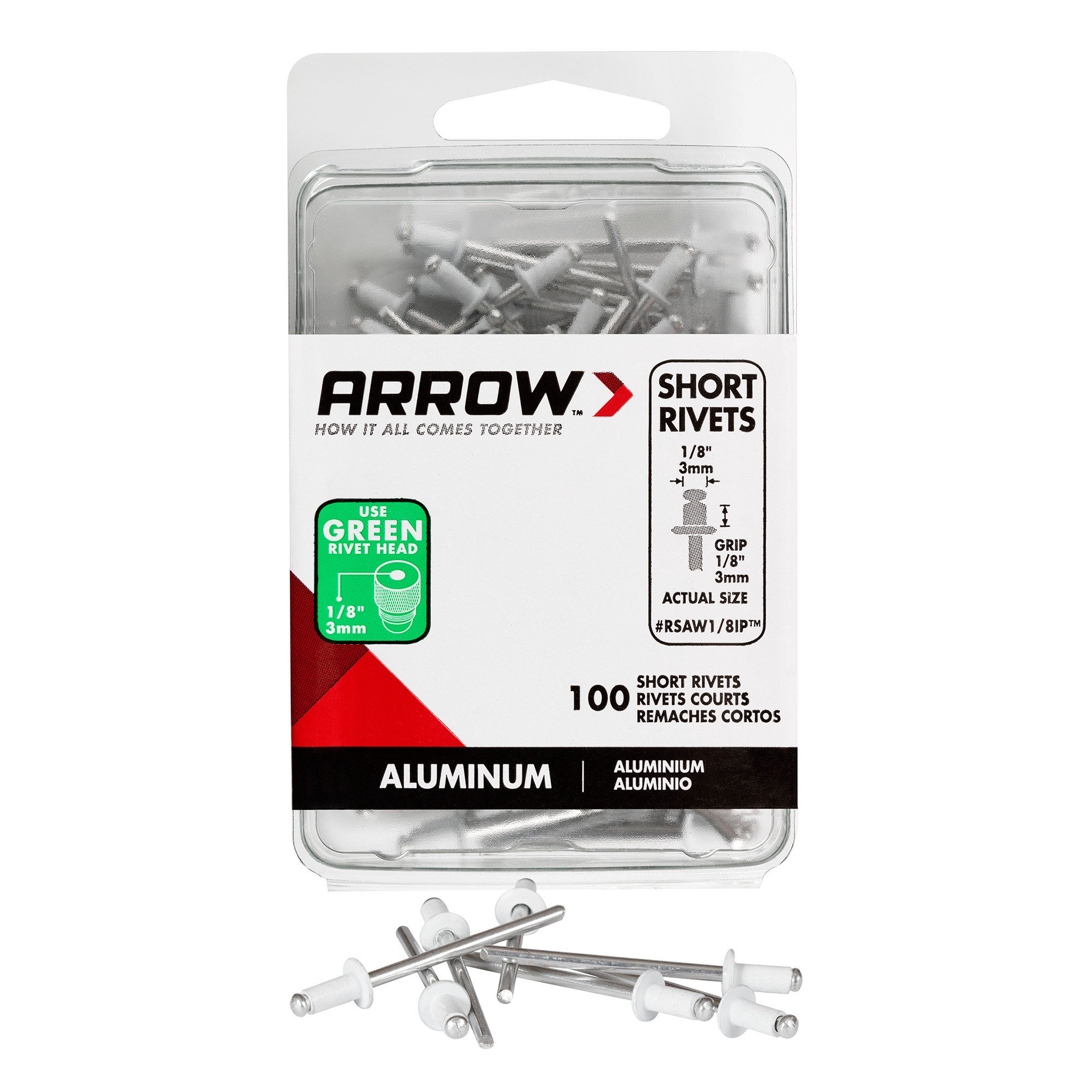 Arrow RSAW1/8IP Short Aluminum 1/8-Inch Pop Rivets, 100-Pack