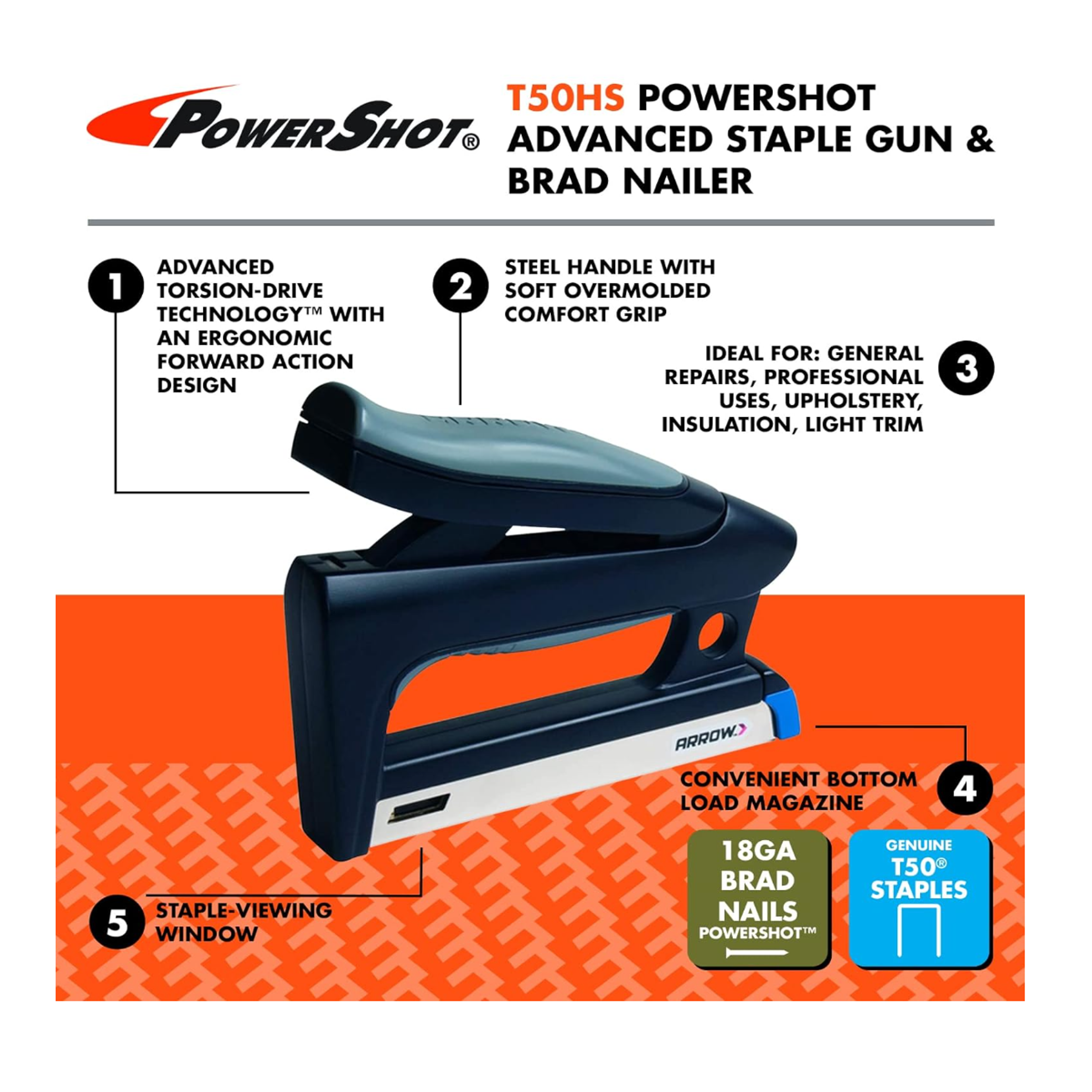 Arrow T50HS PowerShot Staple & Brad Nail Gun