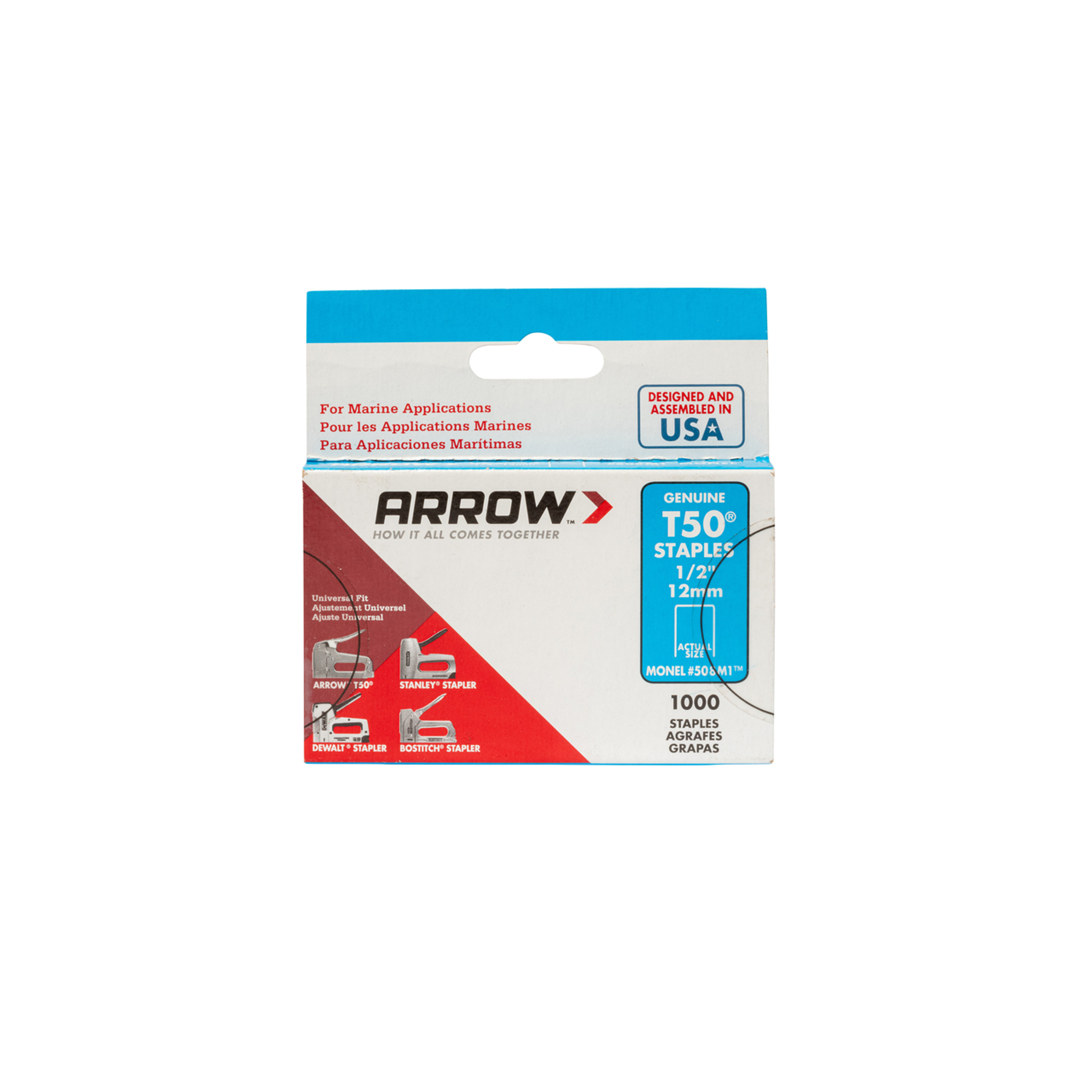 Arrow T50 Heavy Duty Monel Staples, 1/2" x 3/8", 1000ct