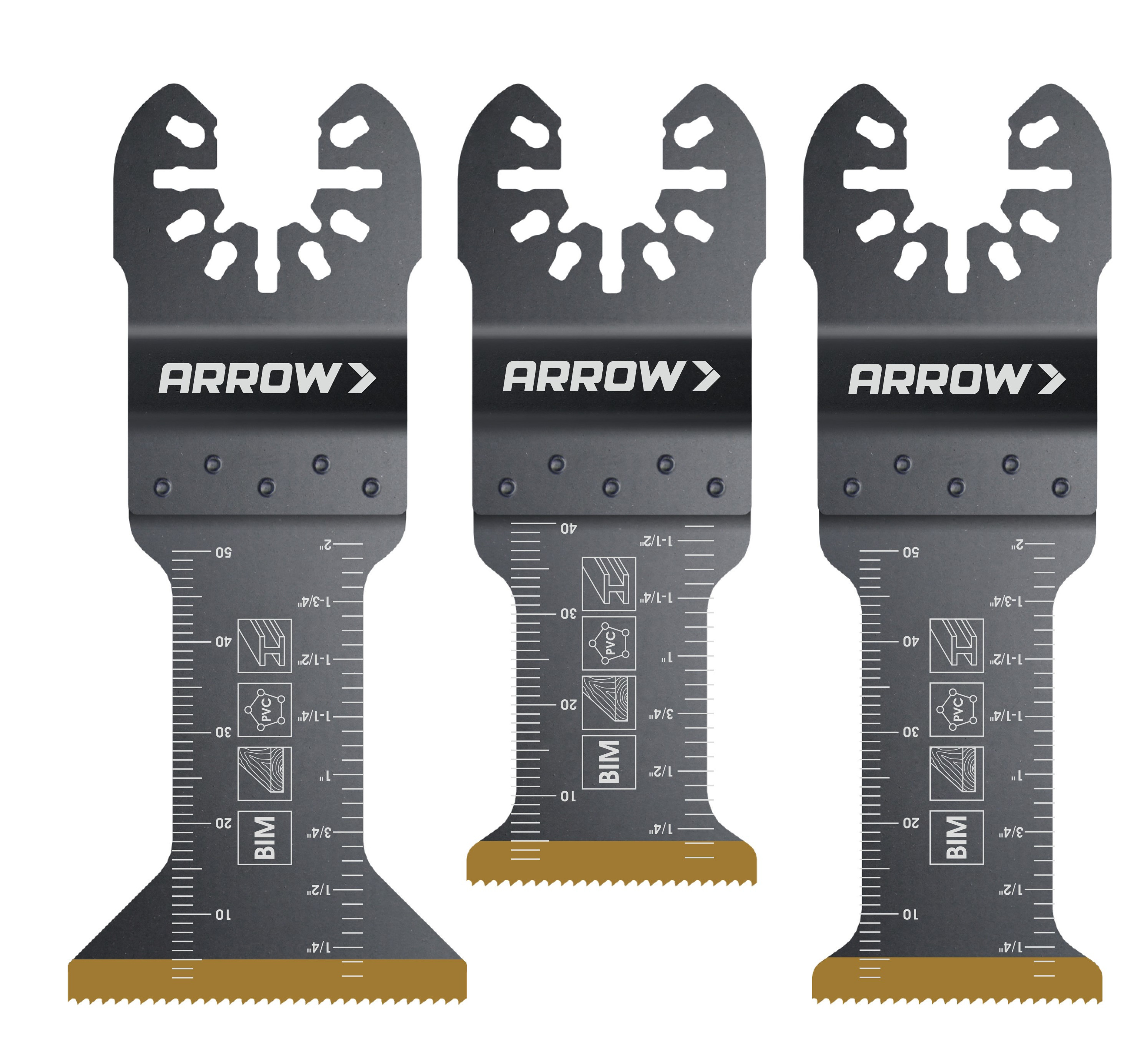 Arrow OSC201VP-3 Titanium Metal/Wood Variety Pack Oscillating Tool Blades 1-1/4, 1-1/4, 1-3/4, 3ct