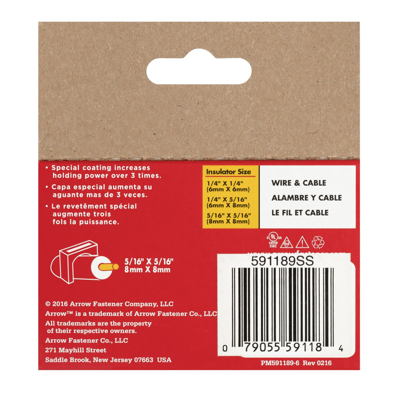 Back of Arrow T59 staples packaging showing product details, compatibility information, Made in USA labeling, and barcode.