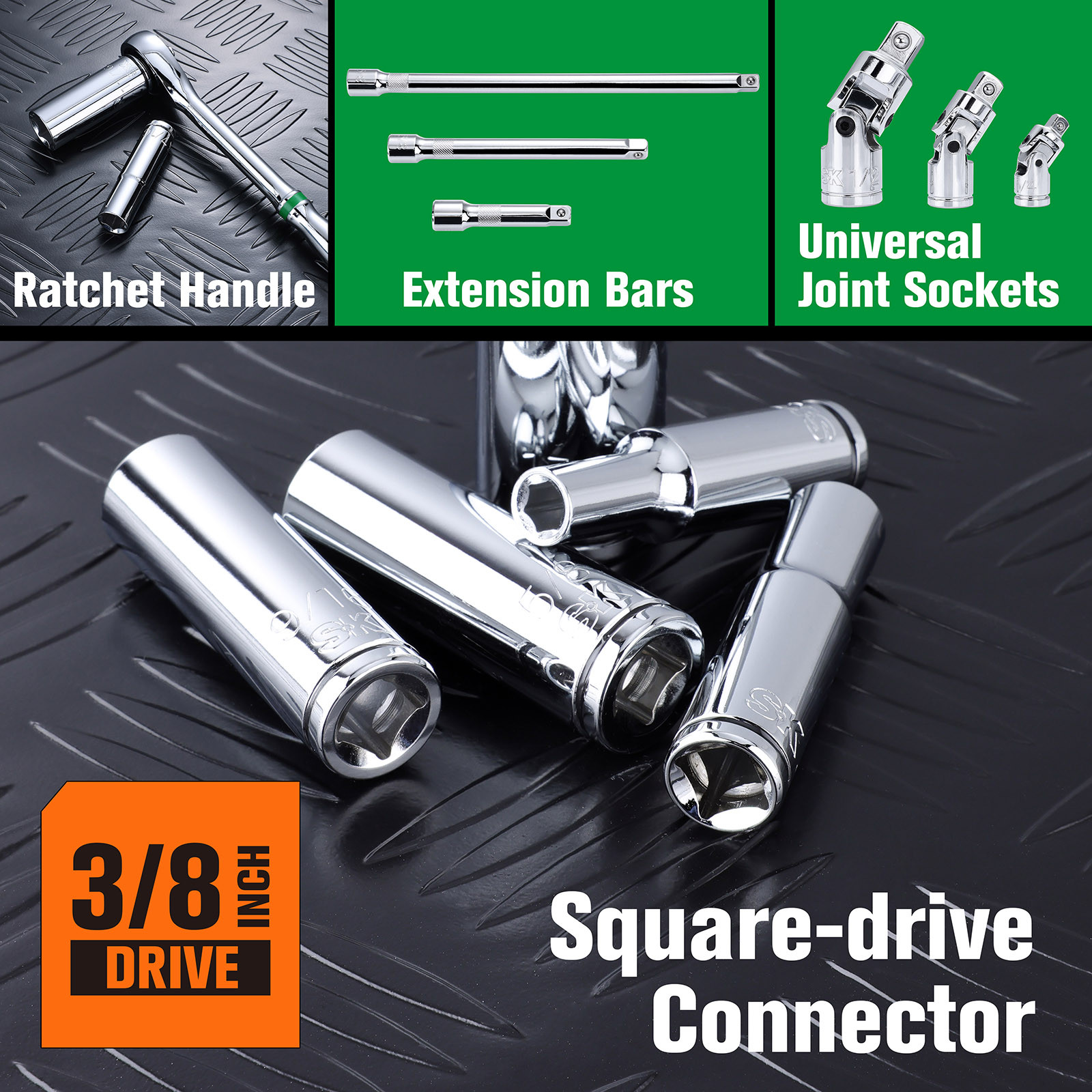 SK SK01346 12 Piece SAE 3/8-In Drive Deep Socket Set - Arrow Tool