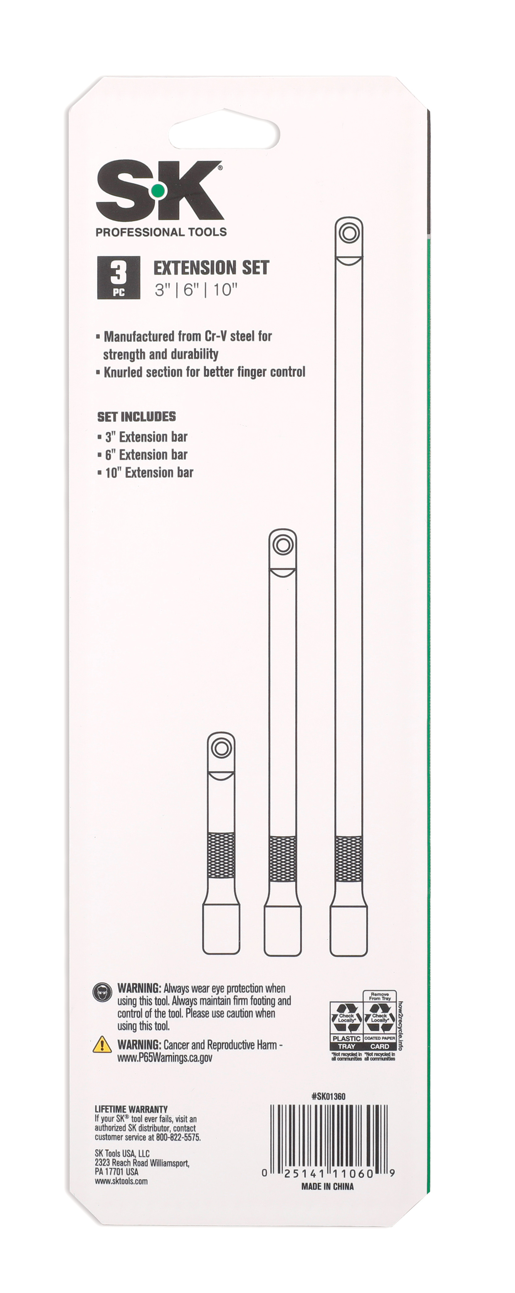 SK SK01360 3 Piece Socket Extension Set - Arrow Tool Group