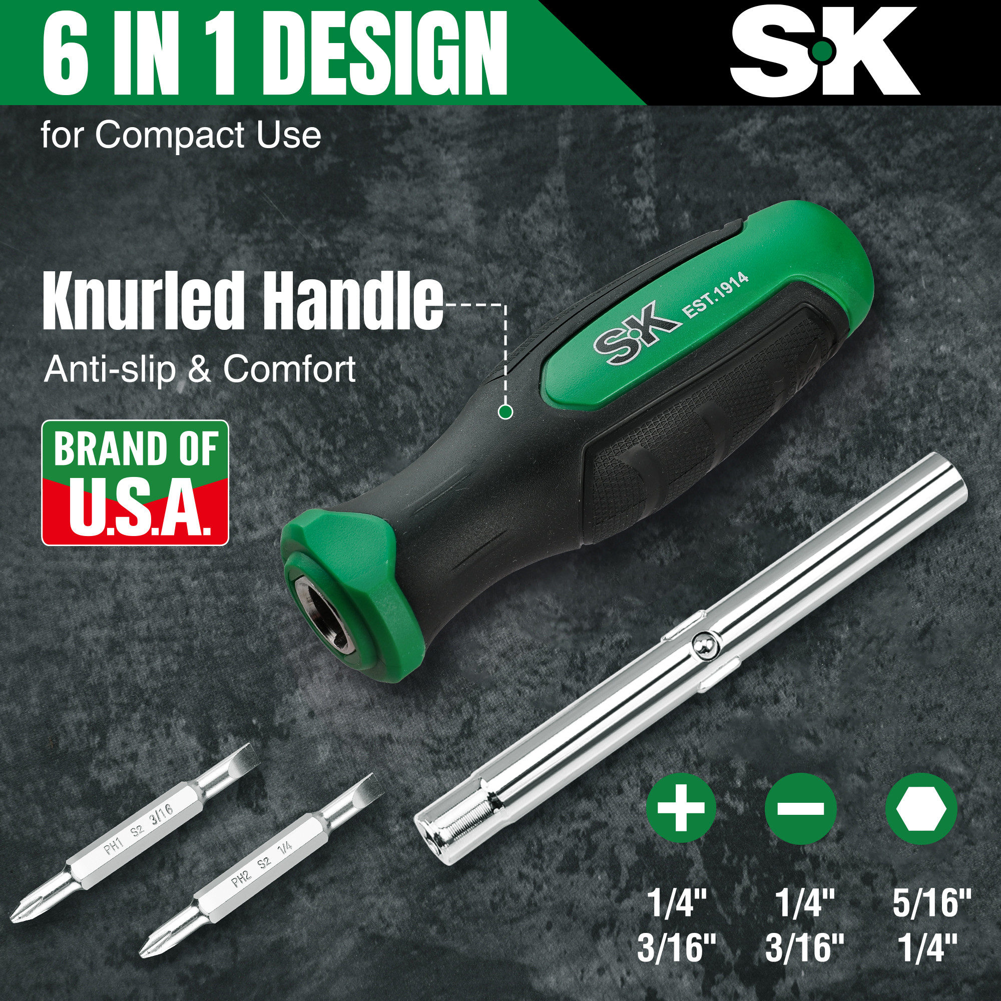SK SK02000 6-in-1 Screwdriver - Arrow Tool Group