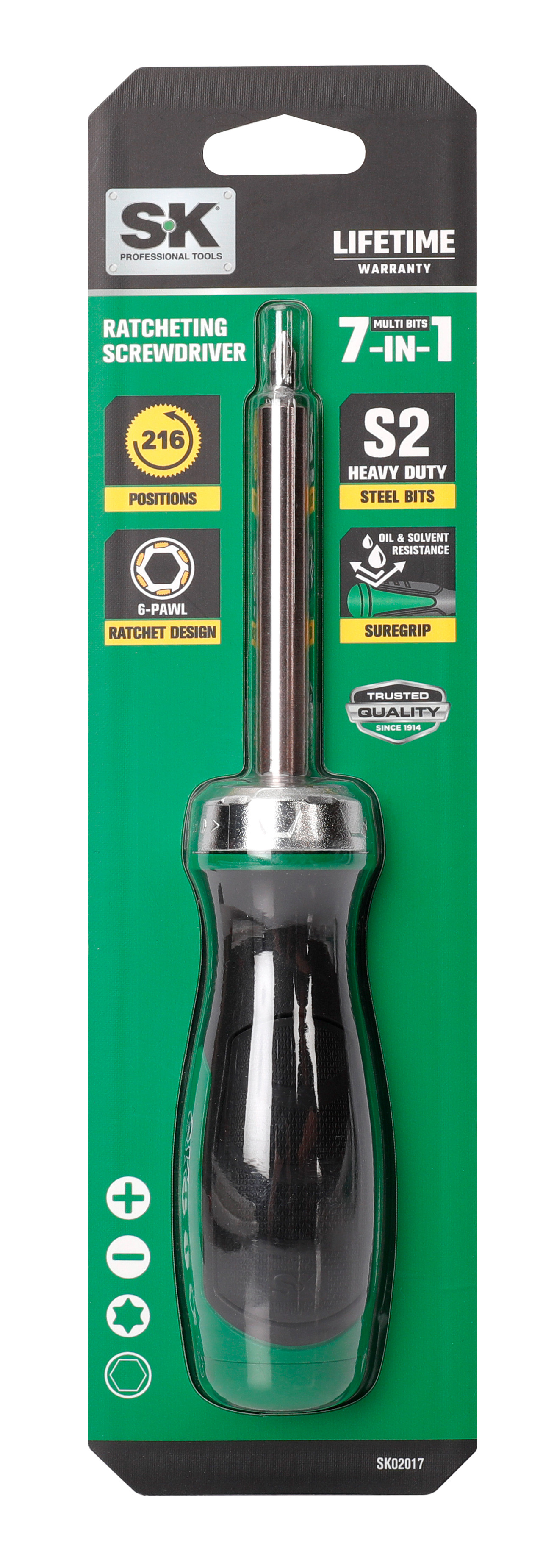 SK SK02017 216P Ratcheting Screwdriver 7-in-1 - Arrow Tool Group