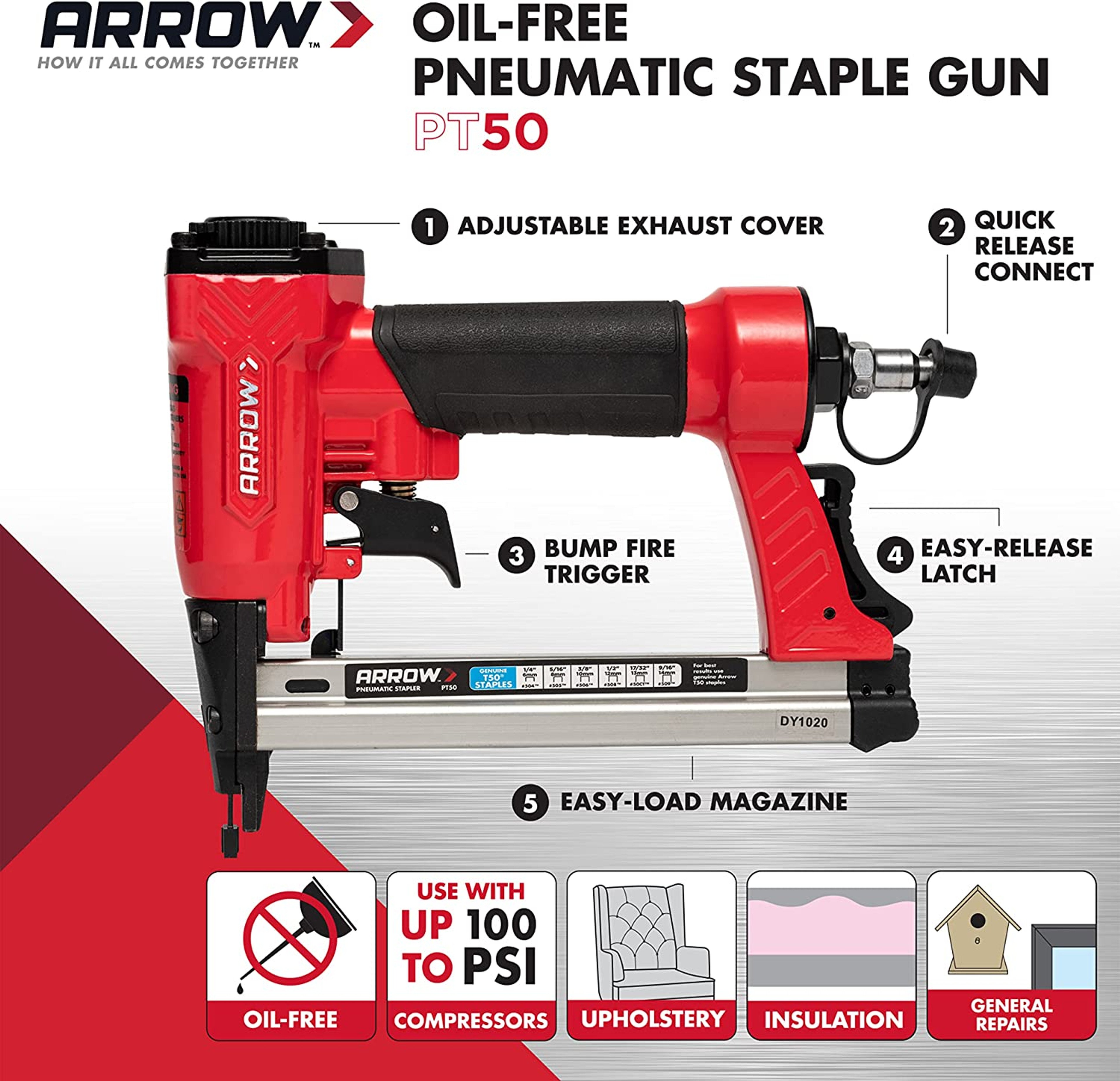 Arrow PT50 Oil-Free Pneumatic Staple Gun