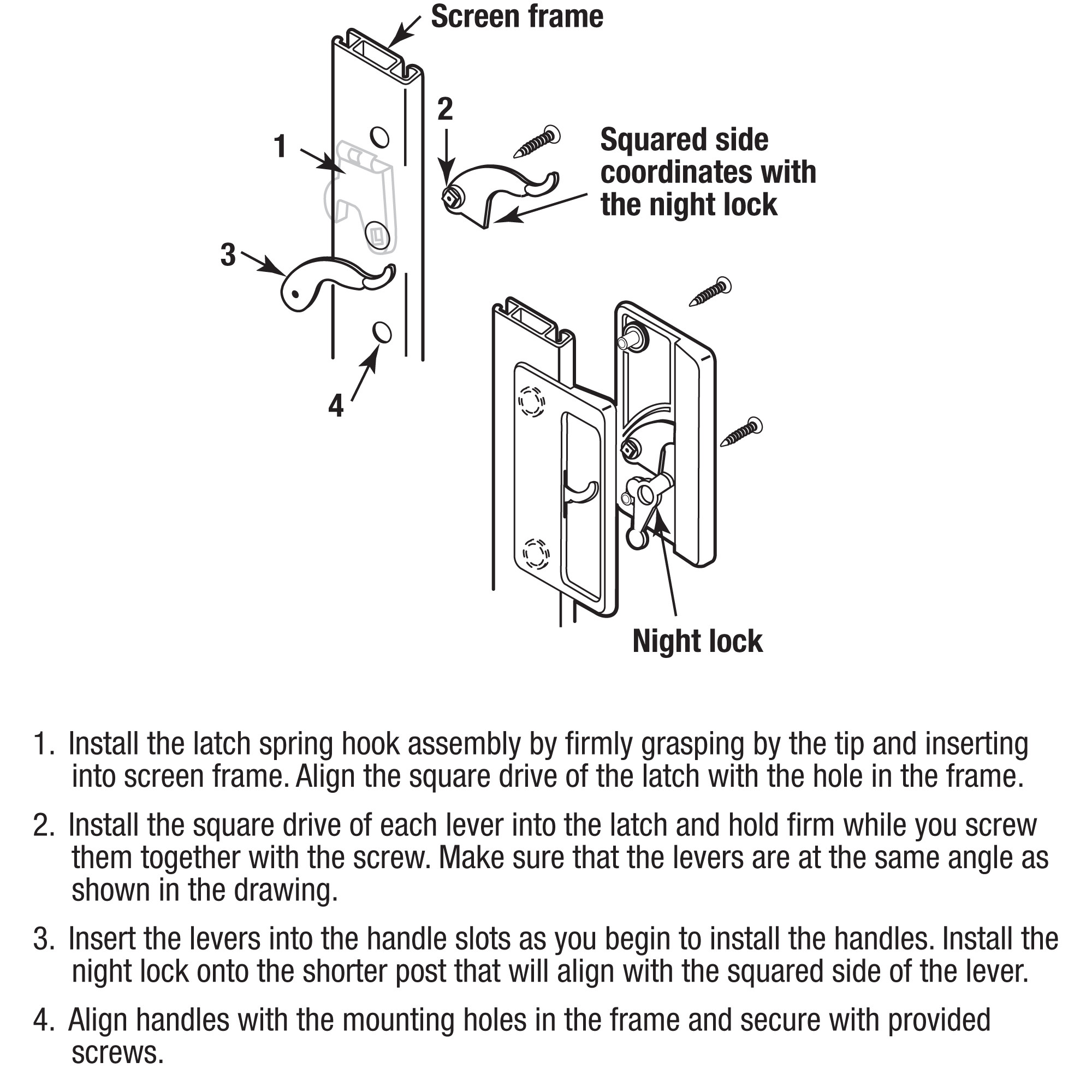 Black Plastic Screen Door Latch and Pull with Security Lock, for