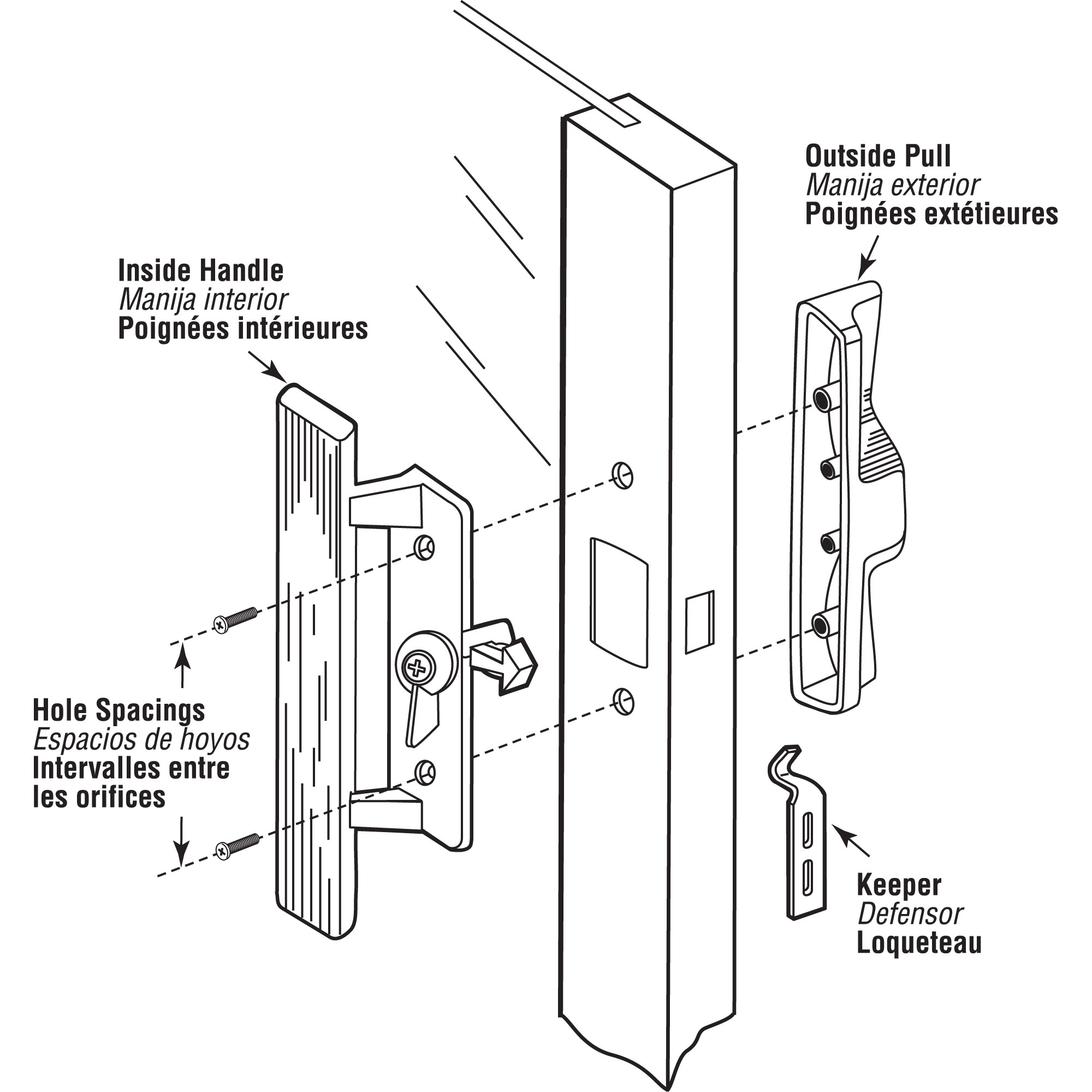 Diecast Sliding Patio Door Handle with Wood Handle, 3-15/16 Inch