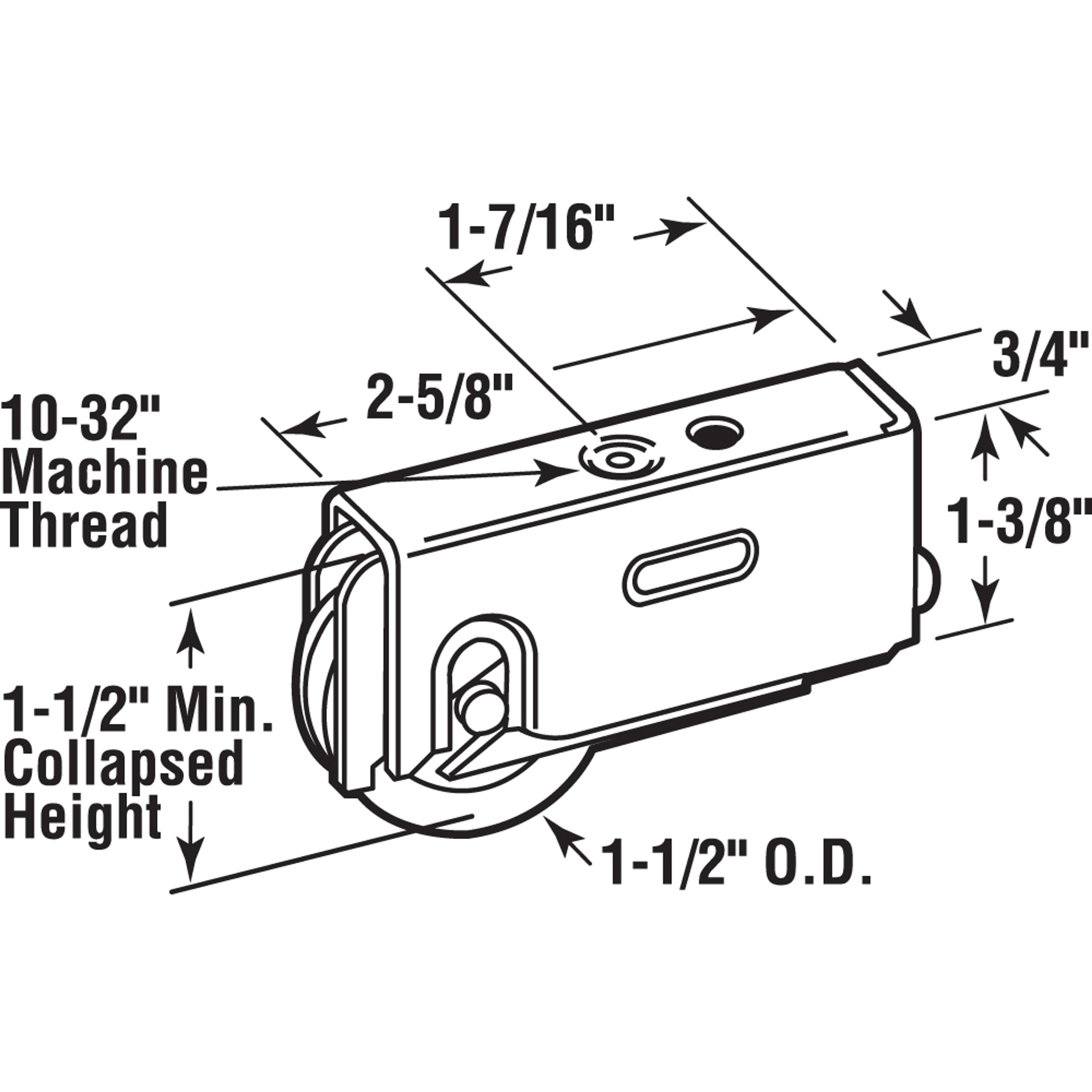 1-1/2 in. Steel Roller Assembly with Ball Bearing and Plain Back Housing, for Air Control, Howmet, Krestmark (Single Pack)