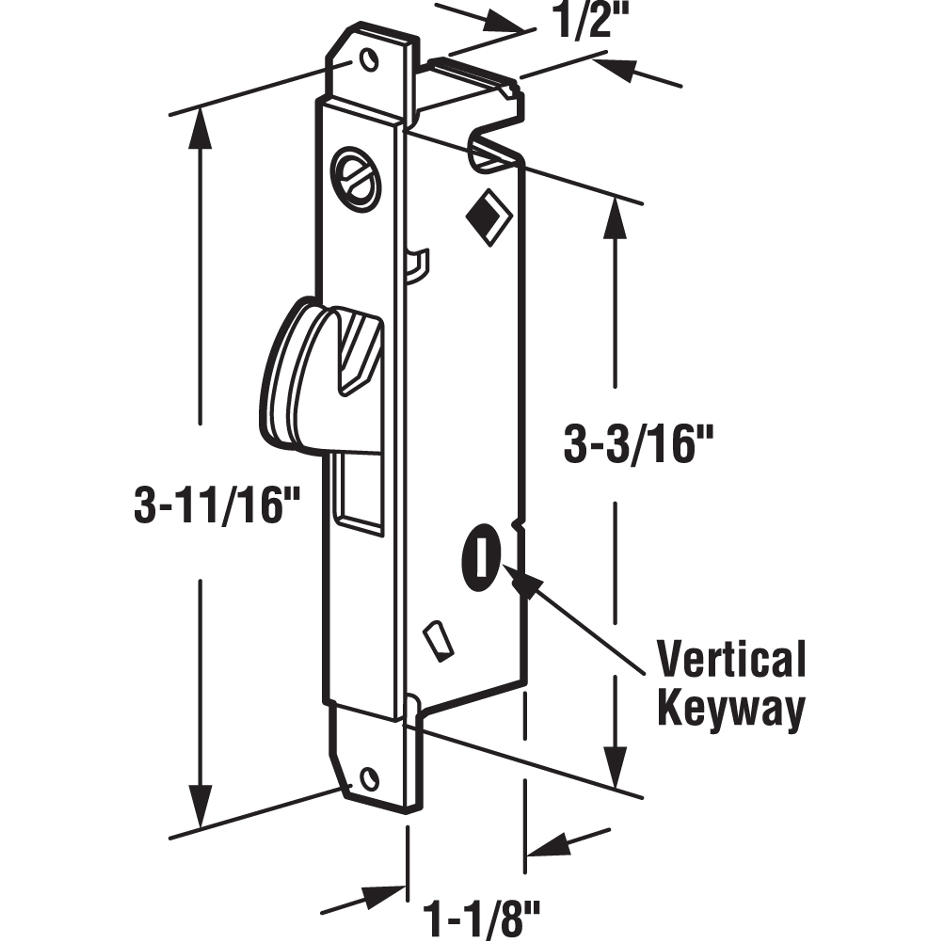 3-11/16 in., Steel, Mortise Lock, Vertical Keyway, Square Faceplate (Single Pack)