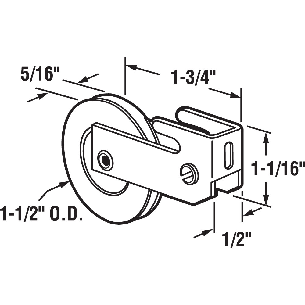 1-1/2 in. Steel, Sliding Door Roller Assembly with Nylon Roller, for Ador (Single Pack)