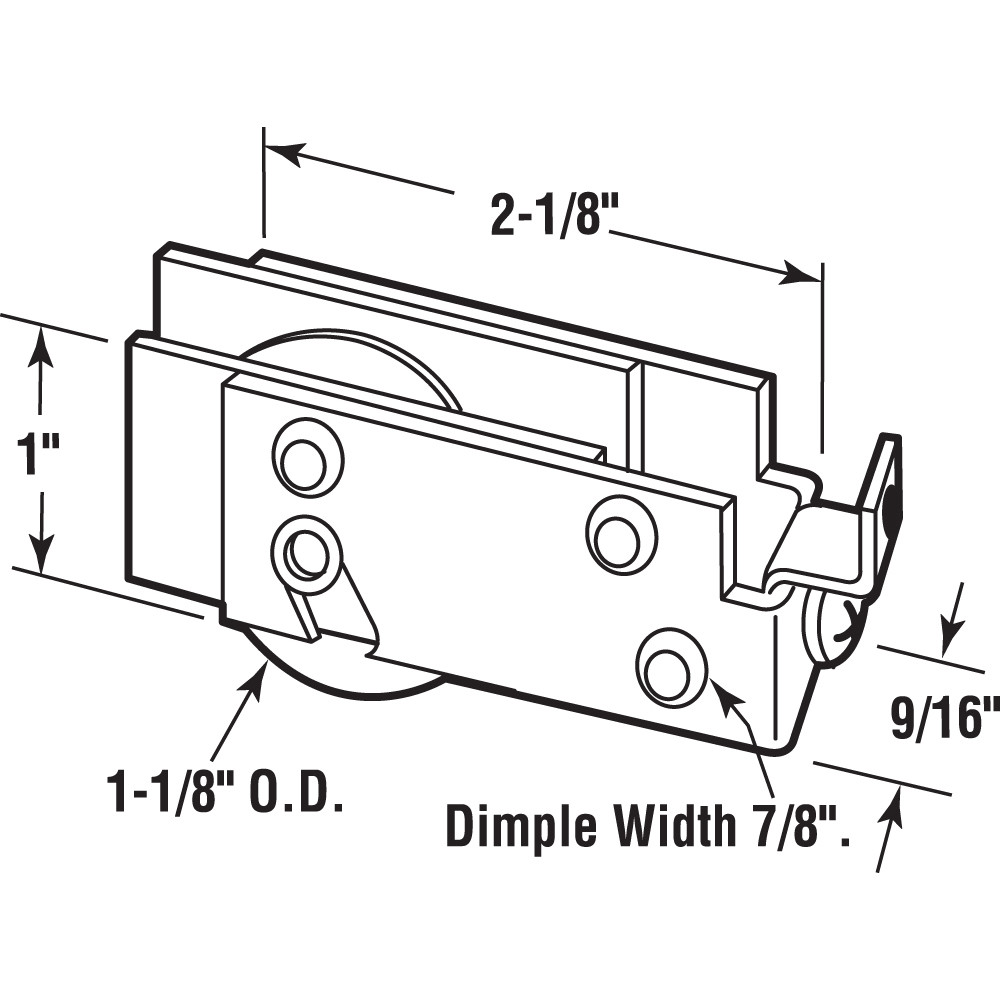1-1/8 in. Steel, Sliding Door Roller Assembly with F-Tab (Single Pack)