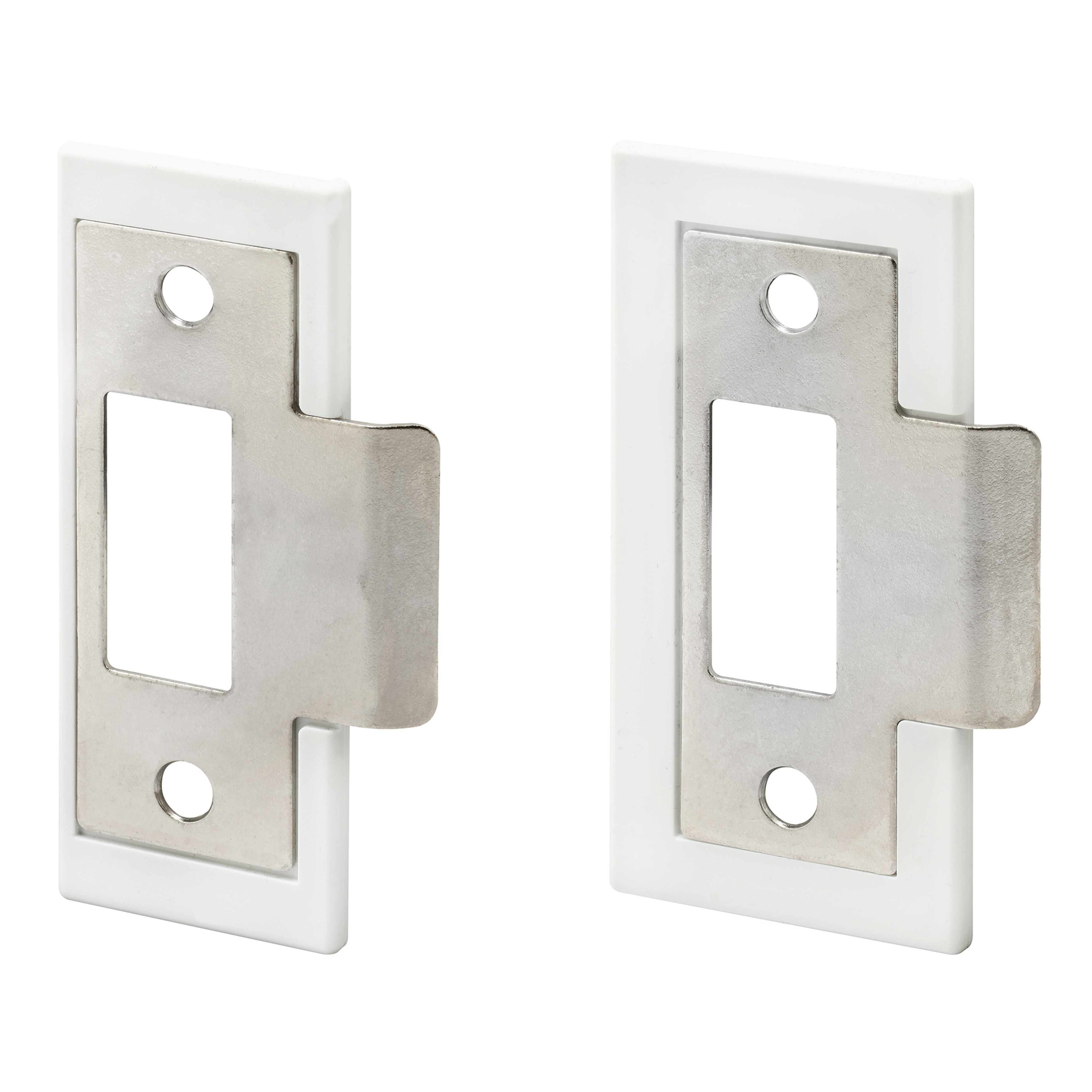 1-3/8 in. and 1-3/4 in, Fix-A-Latch Strike Plate Repair Kit, Stamped Steel, Satin Nickel Plated Finish, White Plastic Base (Single Pack)