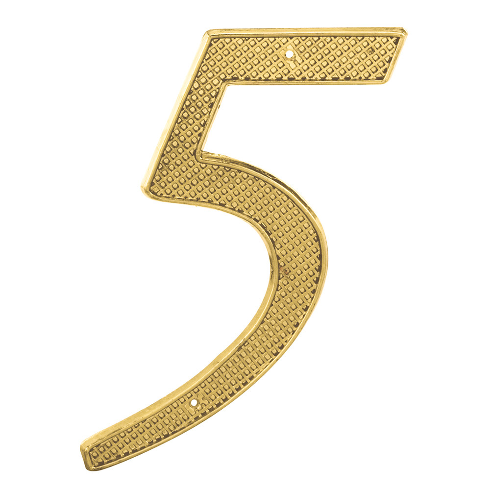 4 in. House Number 5, Diecast, Brass Finish (2 Pack)