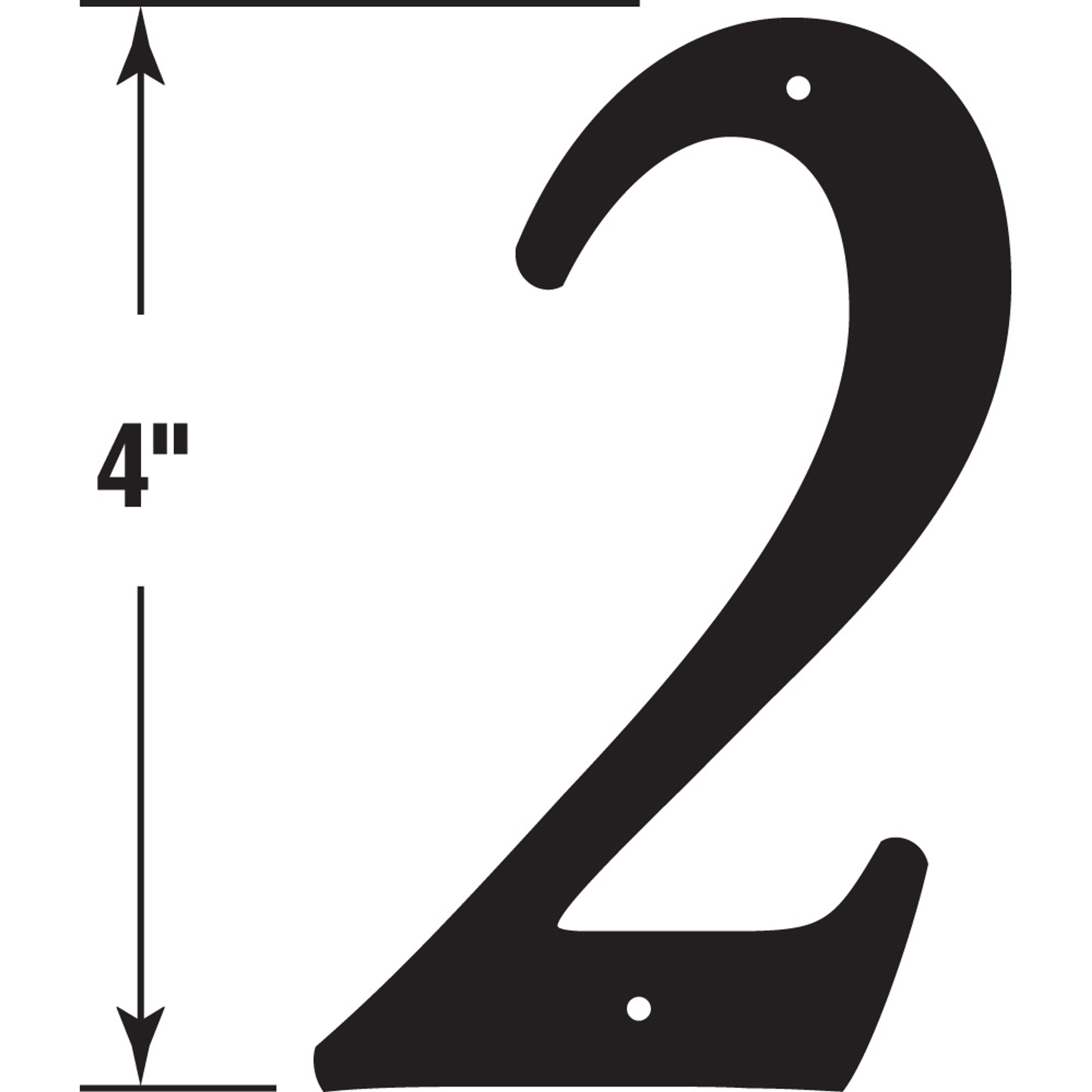 4 in. House Number 2, Diecast, Black Finish (2 Pack)