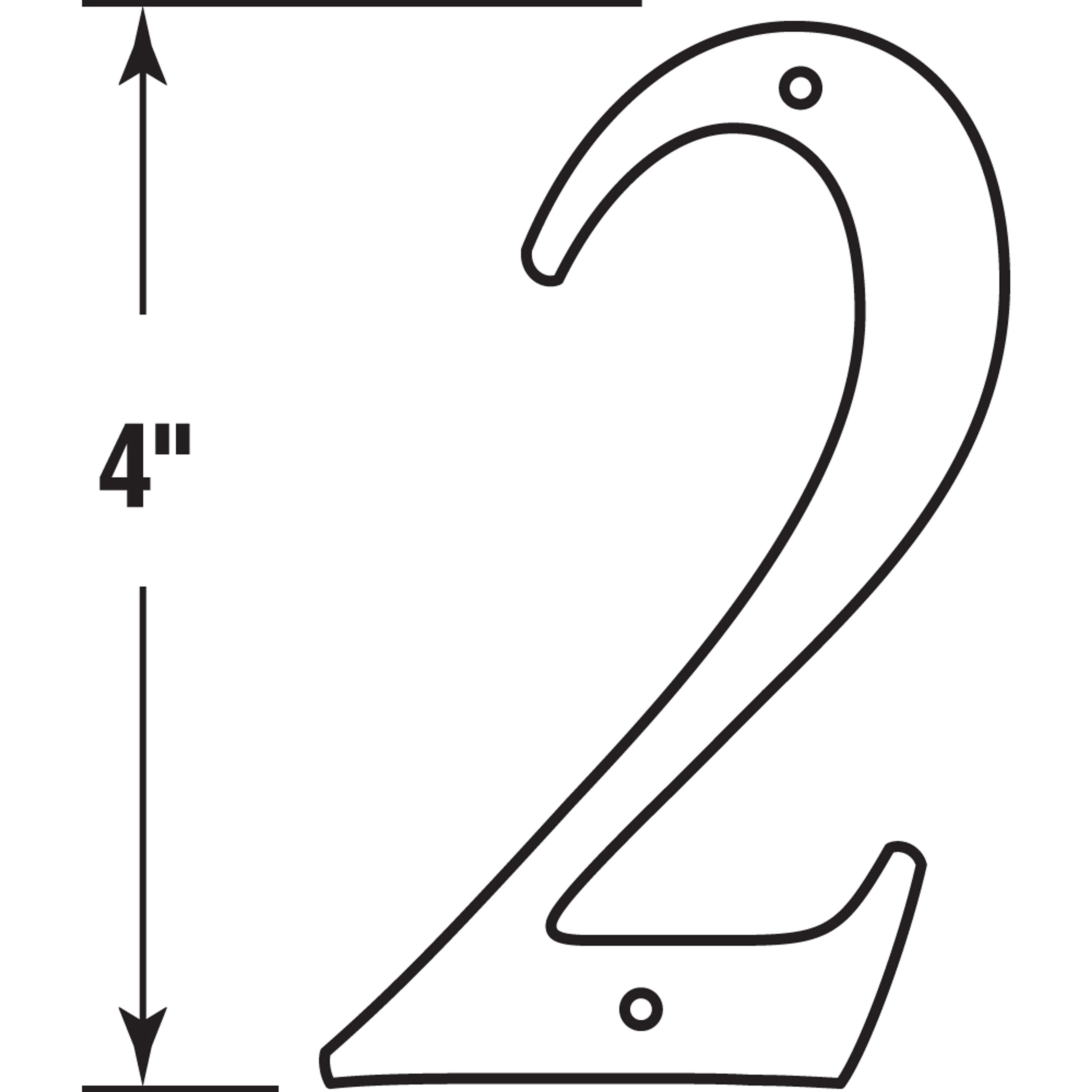 4 in. House Number 2, Diecast, Brass Finish (2 Pack)