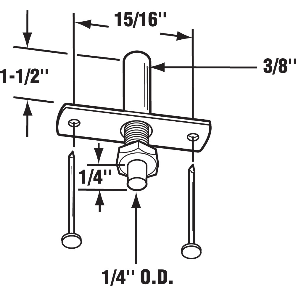  Bi-Fold Door Bottom Pivot, 1/4 in. Pin x 3/8 in. Base, Steel (2 Pack)
