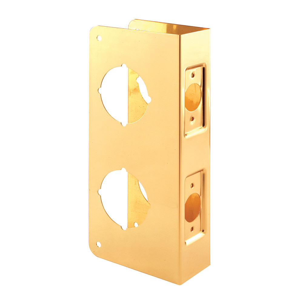  Brass Double Bore Hole Lock and Door Reinforcement Plate for 1-3/4 in. Thick Doors, Brass Finish (Single Pack)