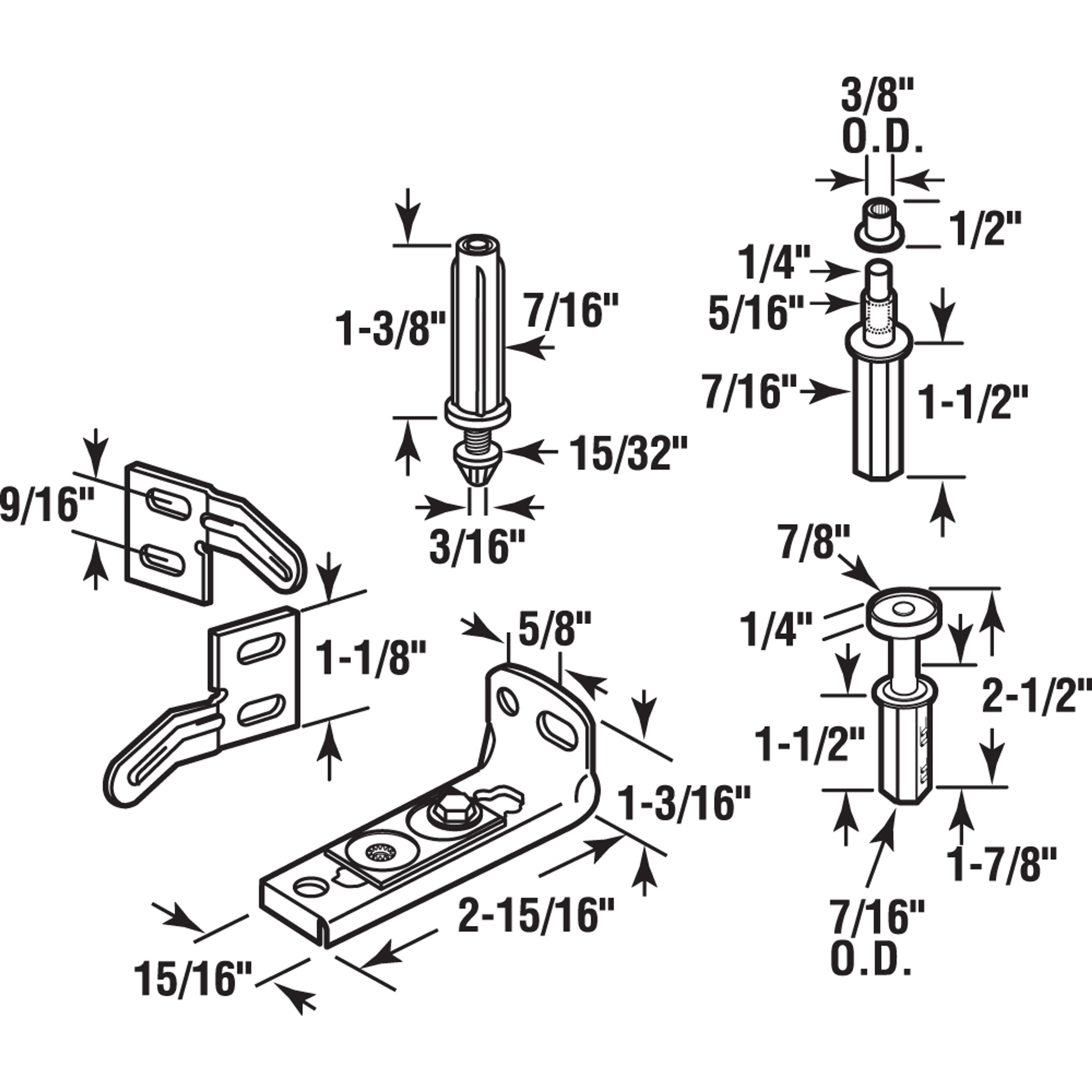  Bi-Fold Door Hardware Repair Kit, Includes a Bottom Bracket, Top and Bottom Pivots, a Guide Wheel and a pair of Door Surface Aligners (6 Components)